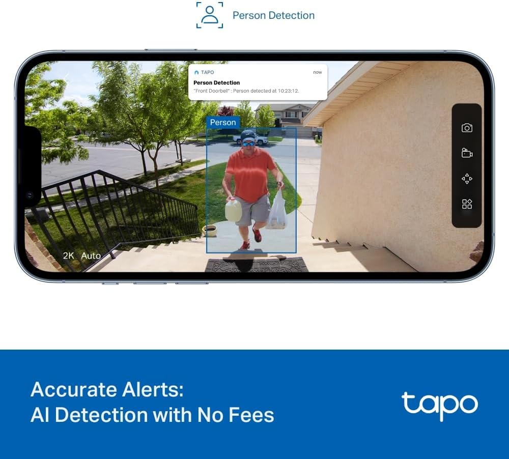 Tapo D205 Video Door Phone 2K 3MP, 160&deg; Field of View, AI Detection, IP54, Call to the Doorbell, High Battery Life 5200 Mah, Fast Charging, USB-C Port, Compatible with Solar Panel image number 2