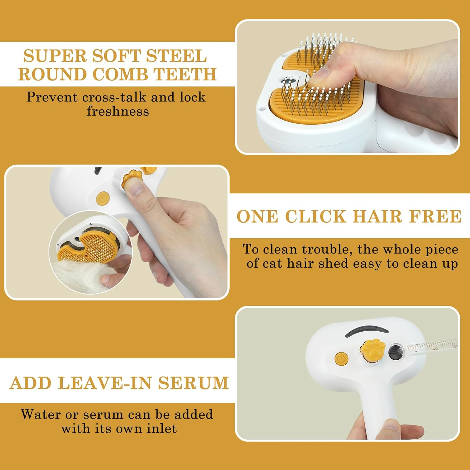 Cat Brush with Steam: WIYETY Steam Brush Cat, Cat Brush with Water, Cat Hair Brush, Kitten Removal, Hair Removal Pet Brush with One Button, USB Charging image number 5