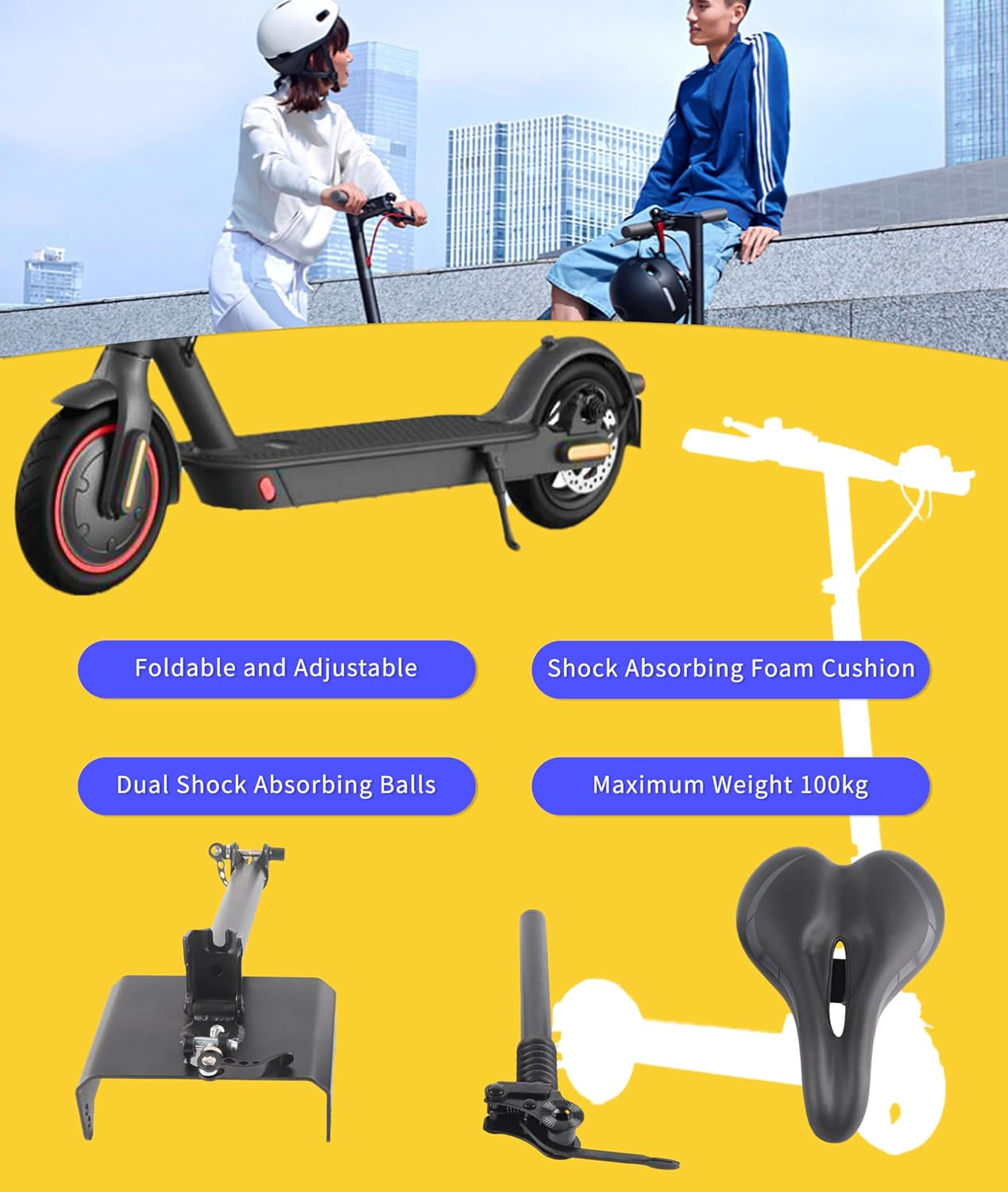 Electric Scooter Seat Saddle, Foldable Adjustable Shock Absorbing Foam Cushion Seat Electric Scooter Modification Accessories, Scooter Seat Saddle for F Series F20 F25 F30