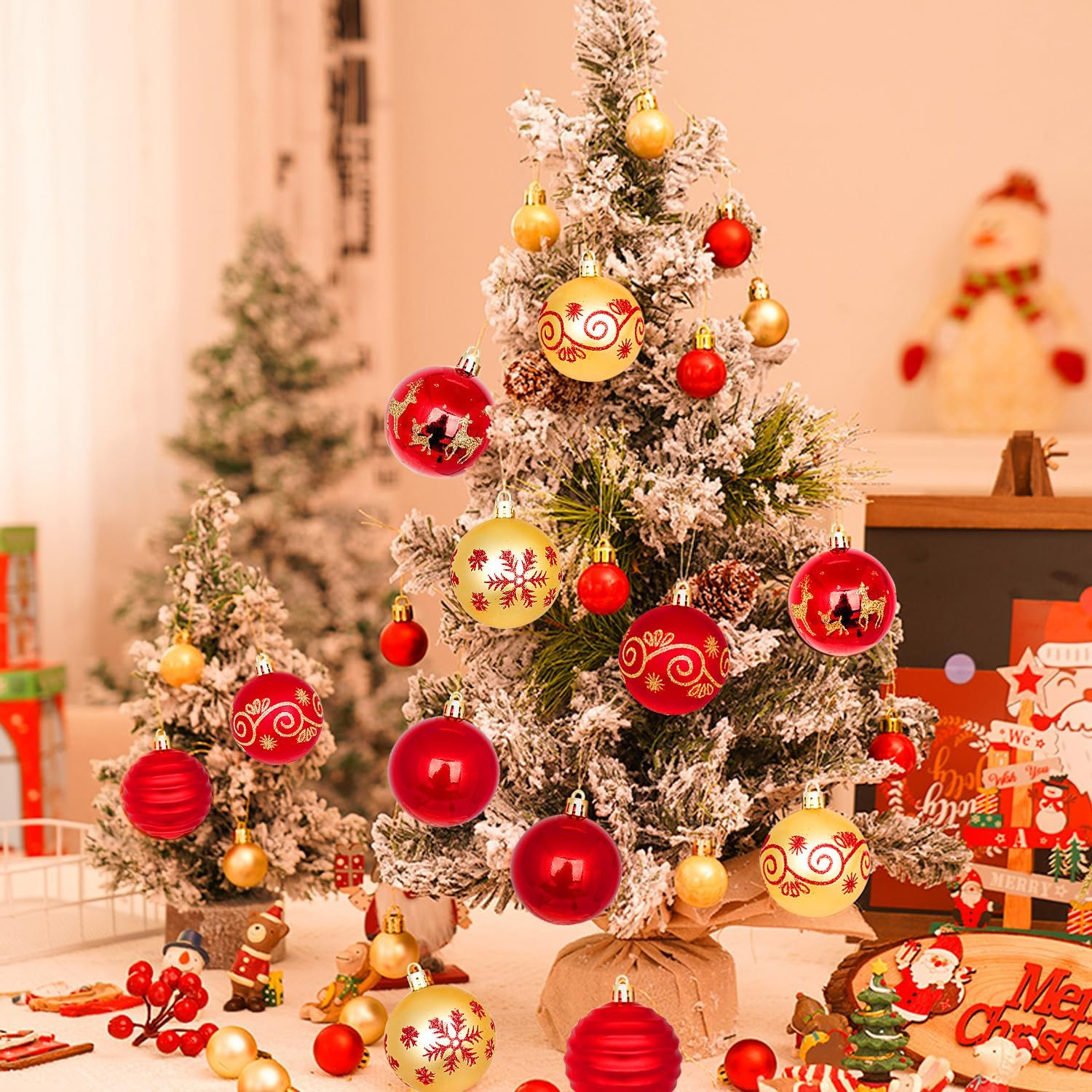 Christmas Decorations,H HOME-MART 44Pcs Christmas Tree Baubles,Christmas Ball Ornaments|Hanging Christmas Baubles Balls Ornaments Set|Christmas Tree Pendants Decorative (44 Pcs Style C) image number 3