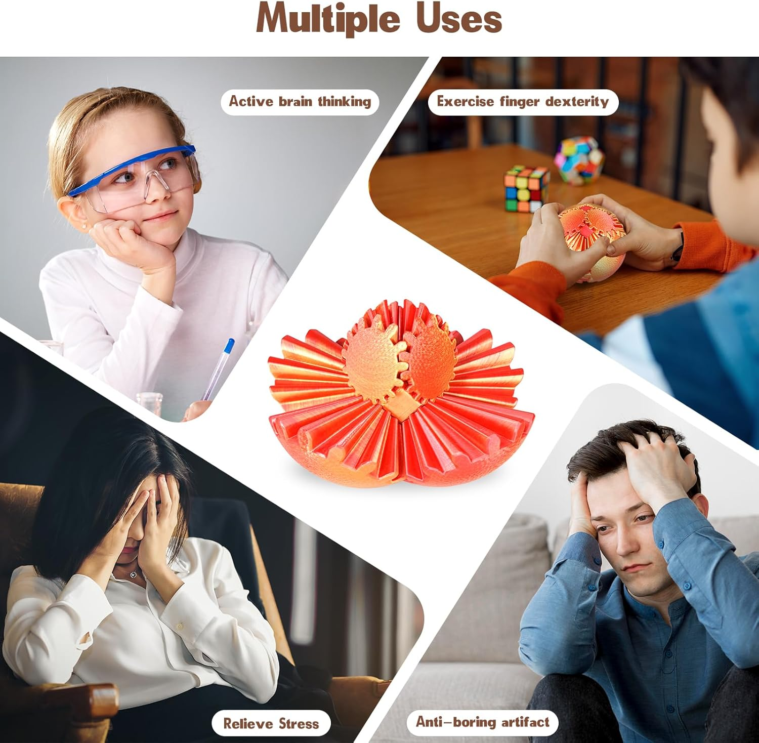 Gear Ball Fidget Toys Steampunk Gear Sphere Stress Relief Sensory Toys Autistic Kids Adults 3D Printed Unique Funny Gifts Birthday Christmas Stocking Stuffer Easter (Sunset Red, Dia. 8Cm ) image number 7