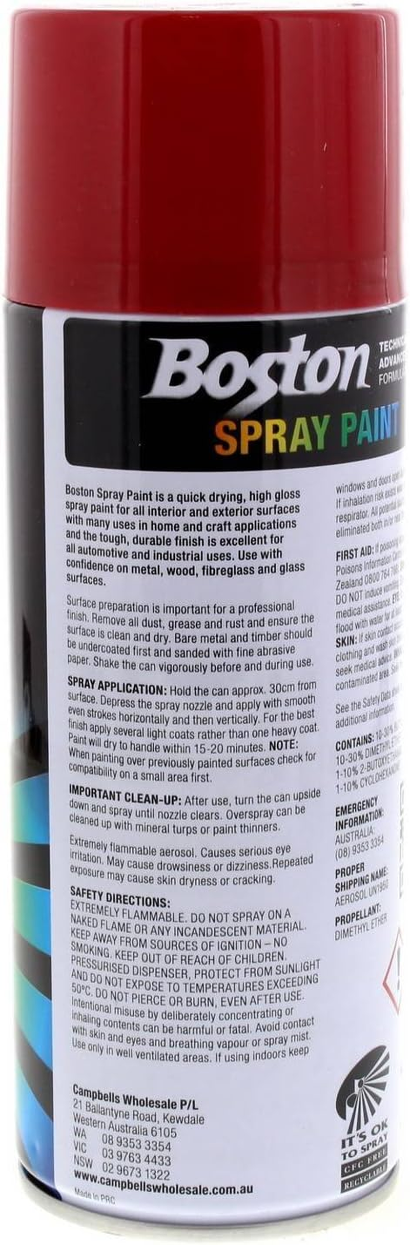 Boston Spray Paint 250 Gram Scarlet Red