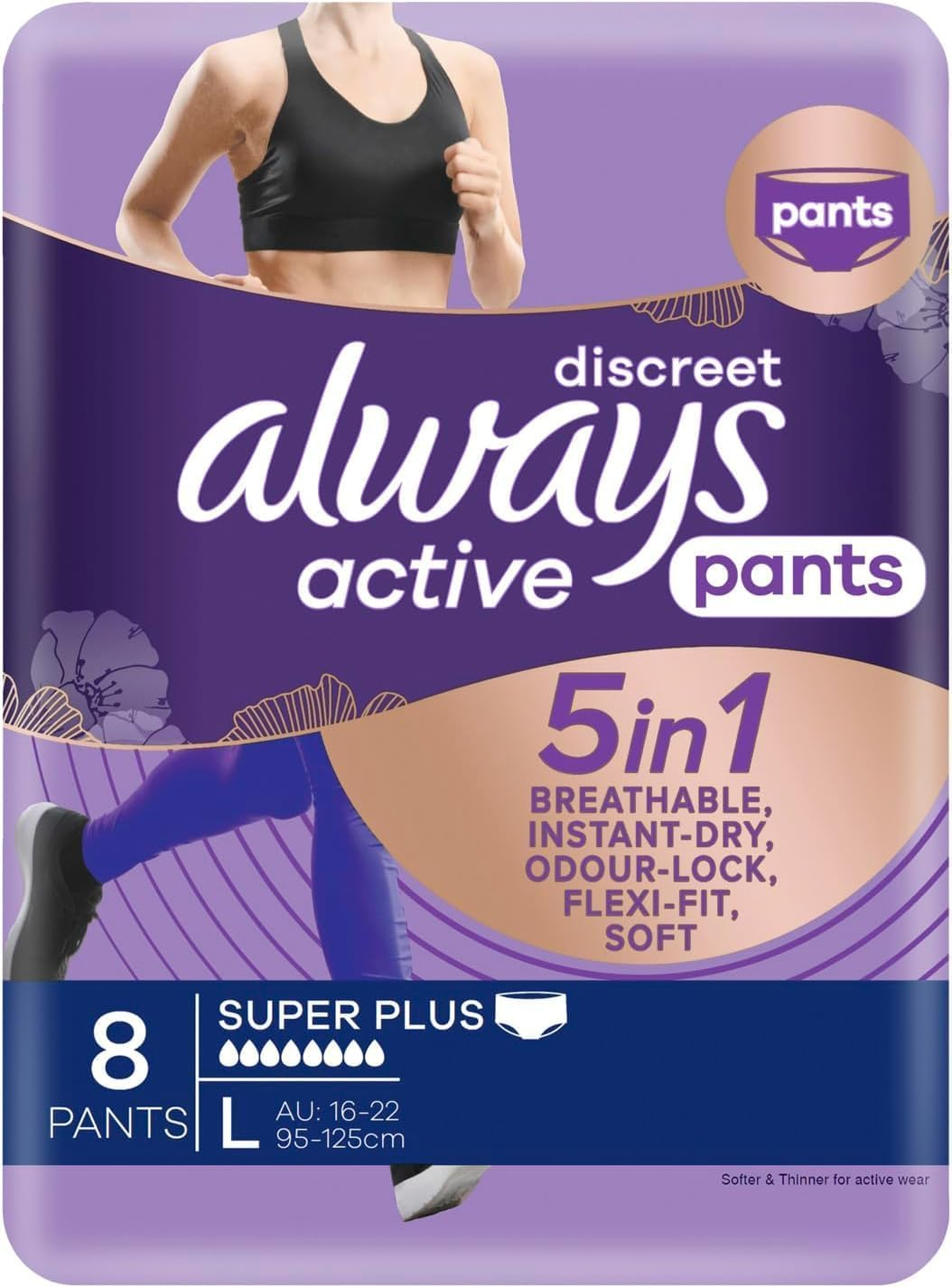 Always Discreet Active Wear Pants for Bladder Leaks and Adult Incontinence, Large 8 Pants image number 4