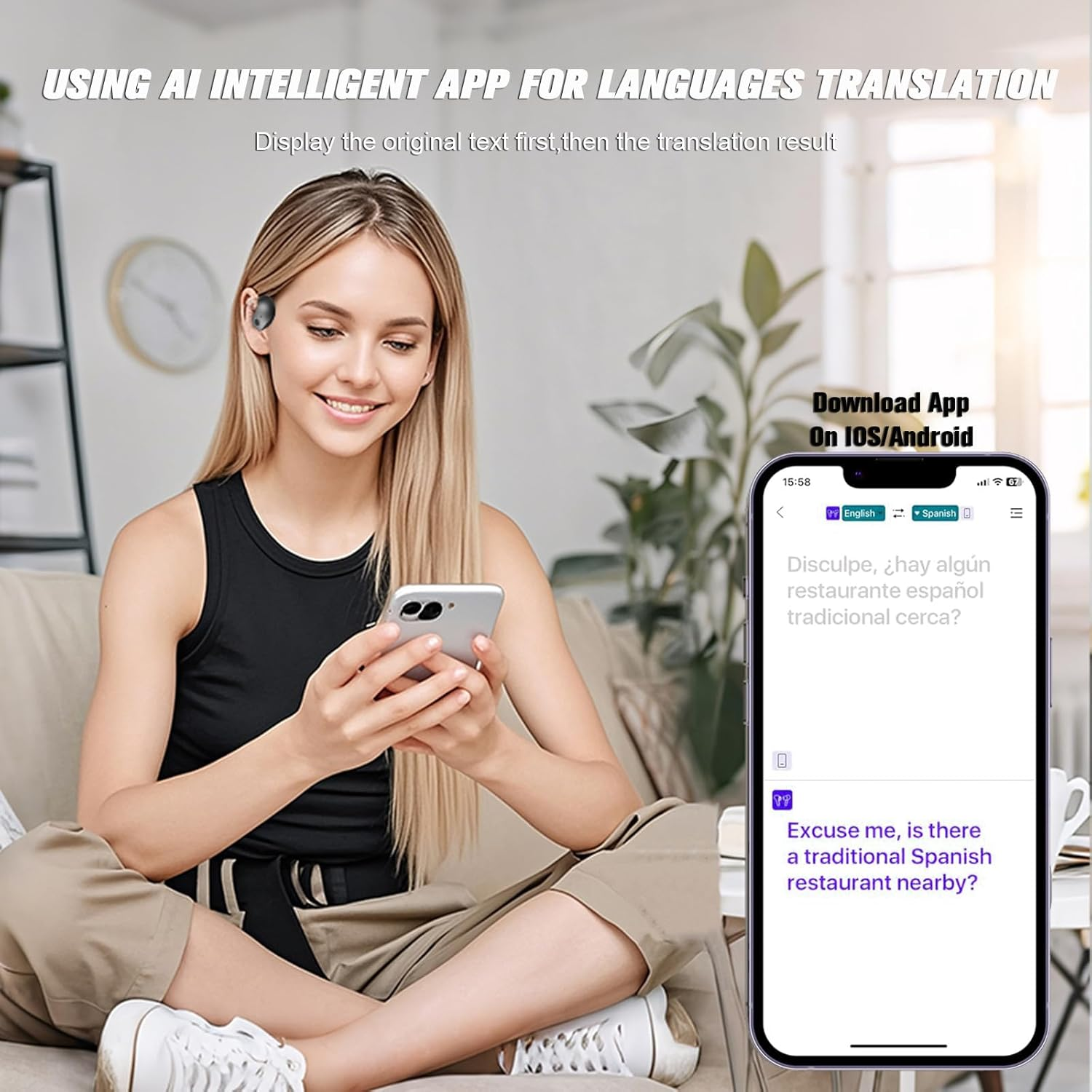 Xmenha Ai Language Translator Earbuds Translation Real Time Translating over Ear Earbuds Earpiece Earbud Translator Translation Ai Headphones image number 2