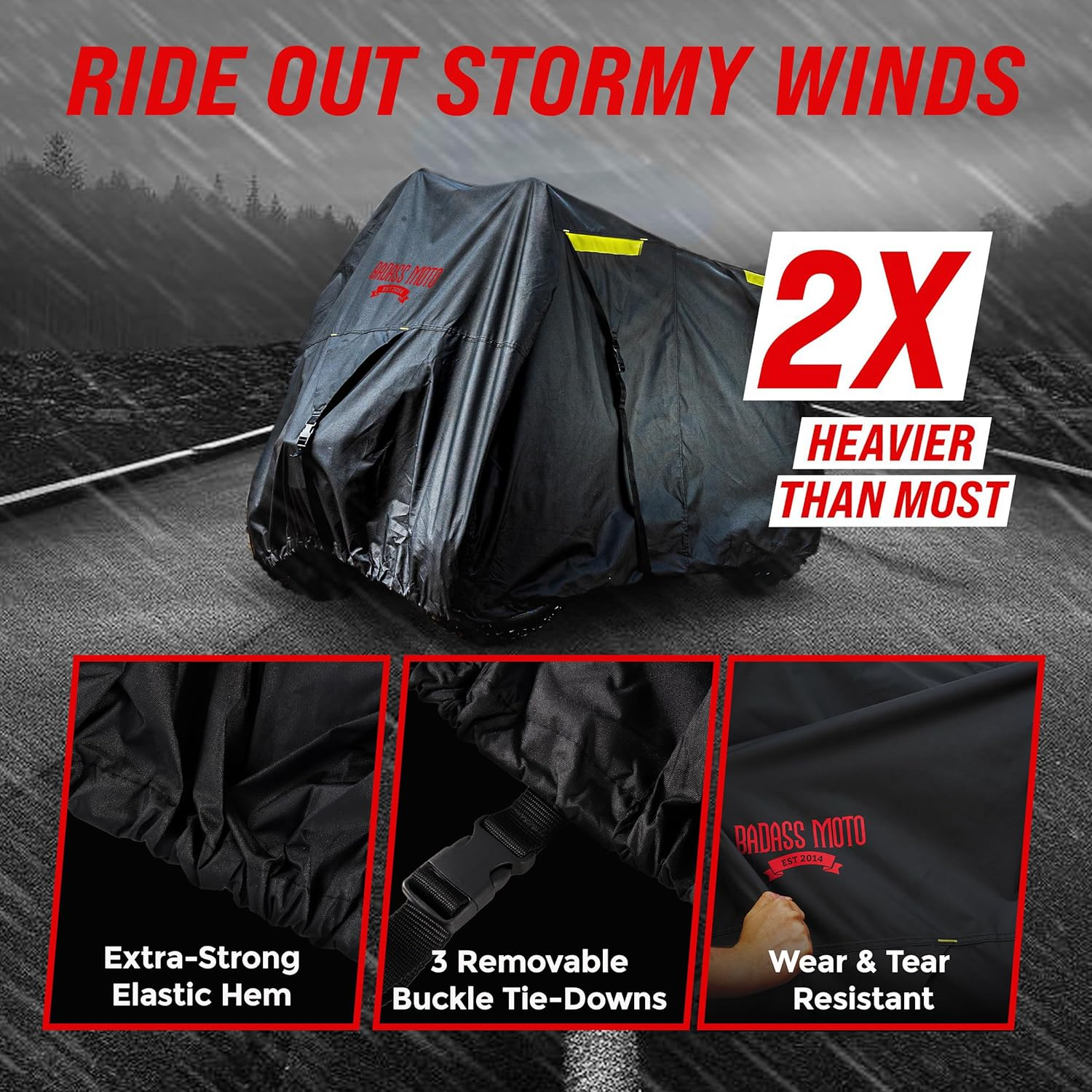Badass Moto ATV Covers Waterproof Outdoor Ultimate Heavy Duty, Night-Reflective Quad Cover, 4 Wheeler Cover, Easy-Access Zipper & Vents Four Wheeler Accessories - ATV Gifts, Large 95" Long image number 4