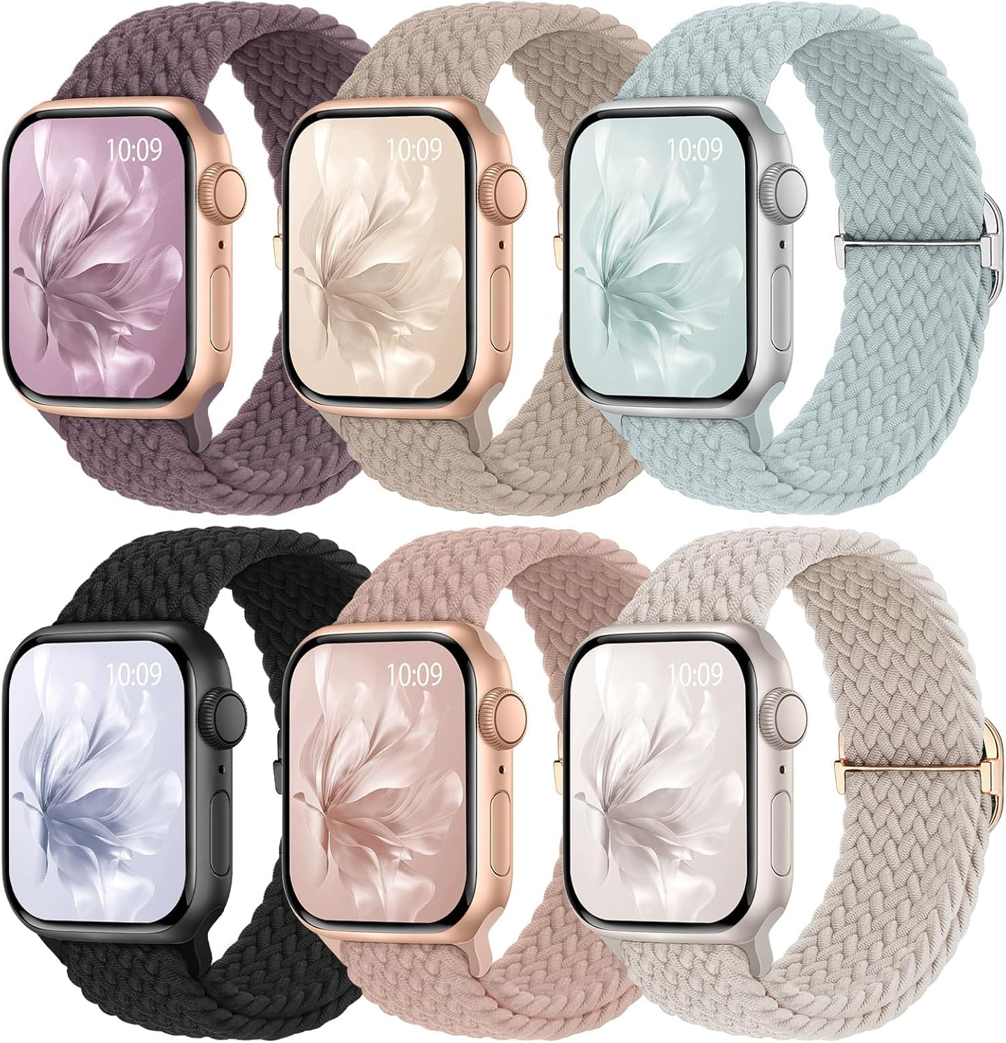Ixtra 4 Pack Braided Stretchy Solo Loop Compatible with Apple Watch Band 38/40/41/42Mm, 42/44/45/46/49Mm Women Men, Adjustable Nylon Strap Wristband for Iwatch Series10 9 8 7 6 SE 5 4 3 2 1 Ultra1/2
