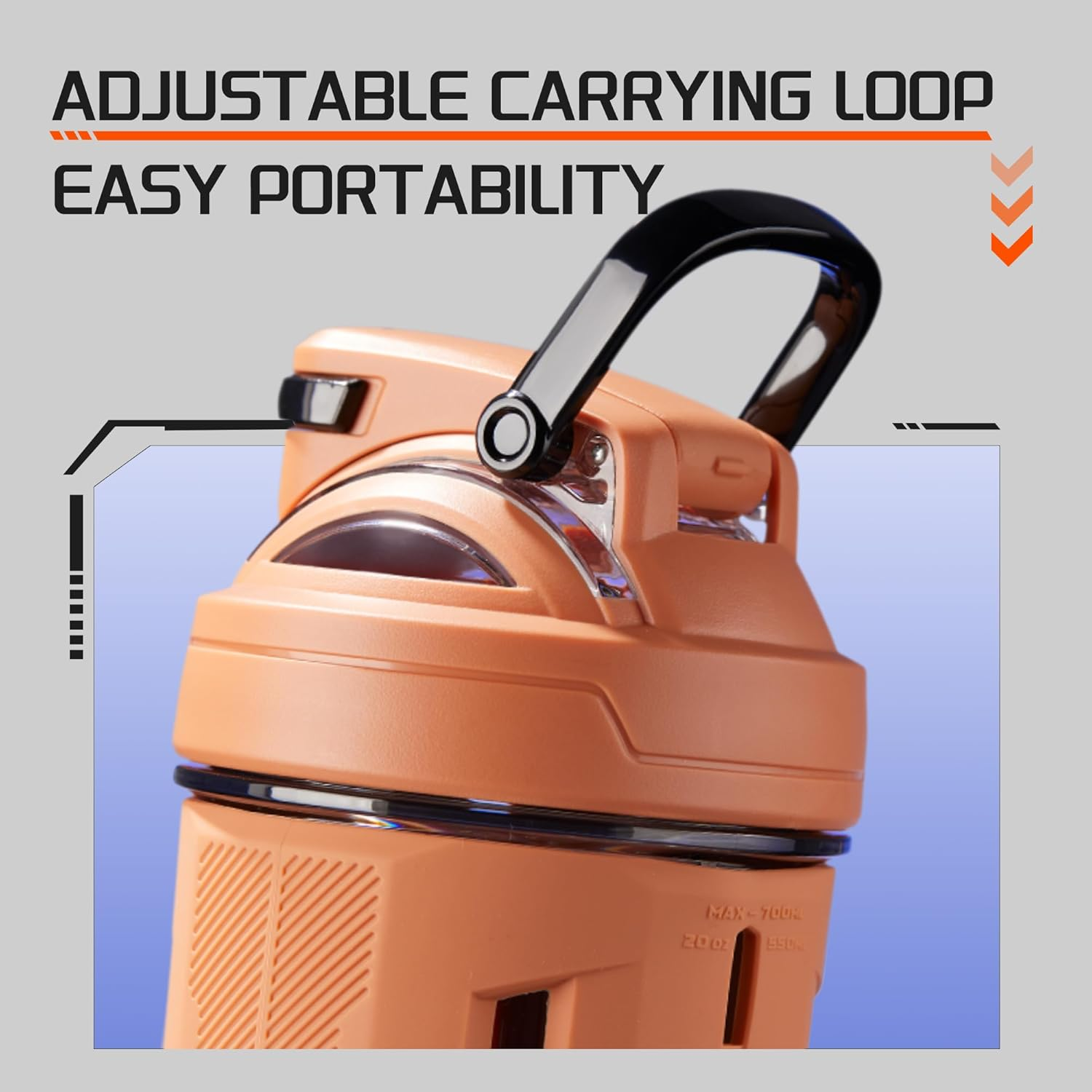 TKK 24Oz Protein Shaker Bottle with Blending Ball, BPA Free Tritan Plastic, Leak-Proof, One-Touch Lid, Non-Slip Grip, Sports & Fitness Use - Orange image number 4