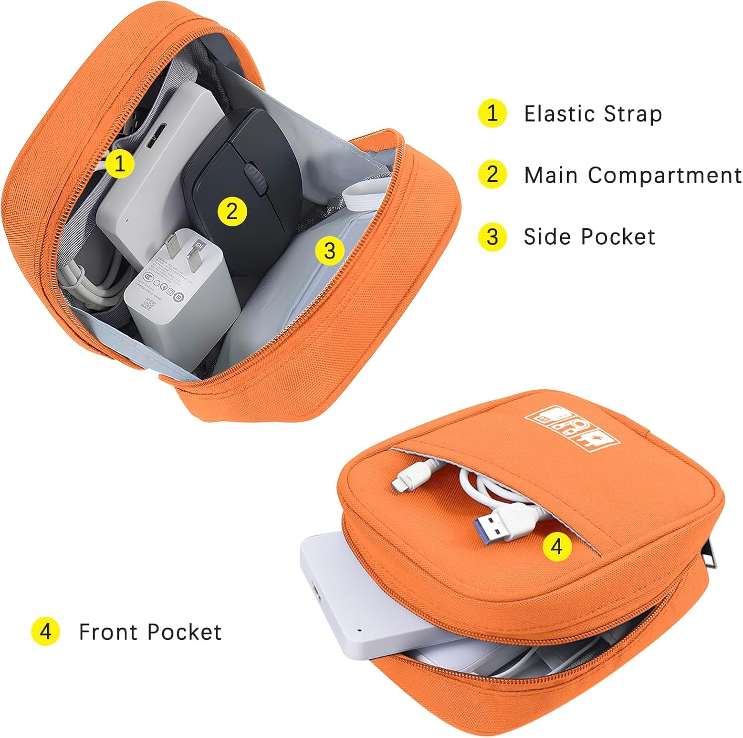 JINSI Electronics Accessories Organiser Bag,Travel Gadget Bag,Holiday Essentials,Small Cable Organiser Bag Pouch,Tech Pouch,Carry Storage Case Bag for Portable Charger,Cables,Power Bank, Orange, Bag - Purple image number 4