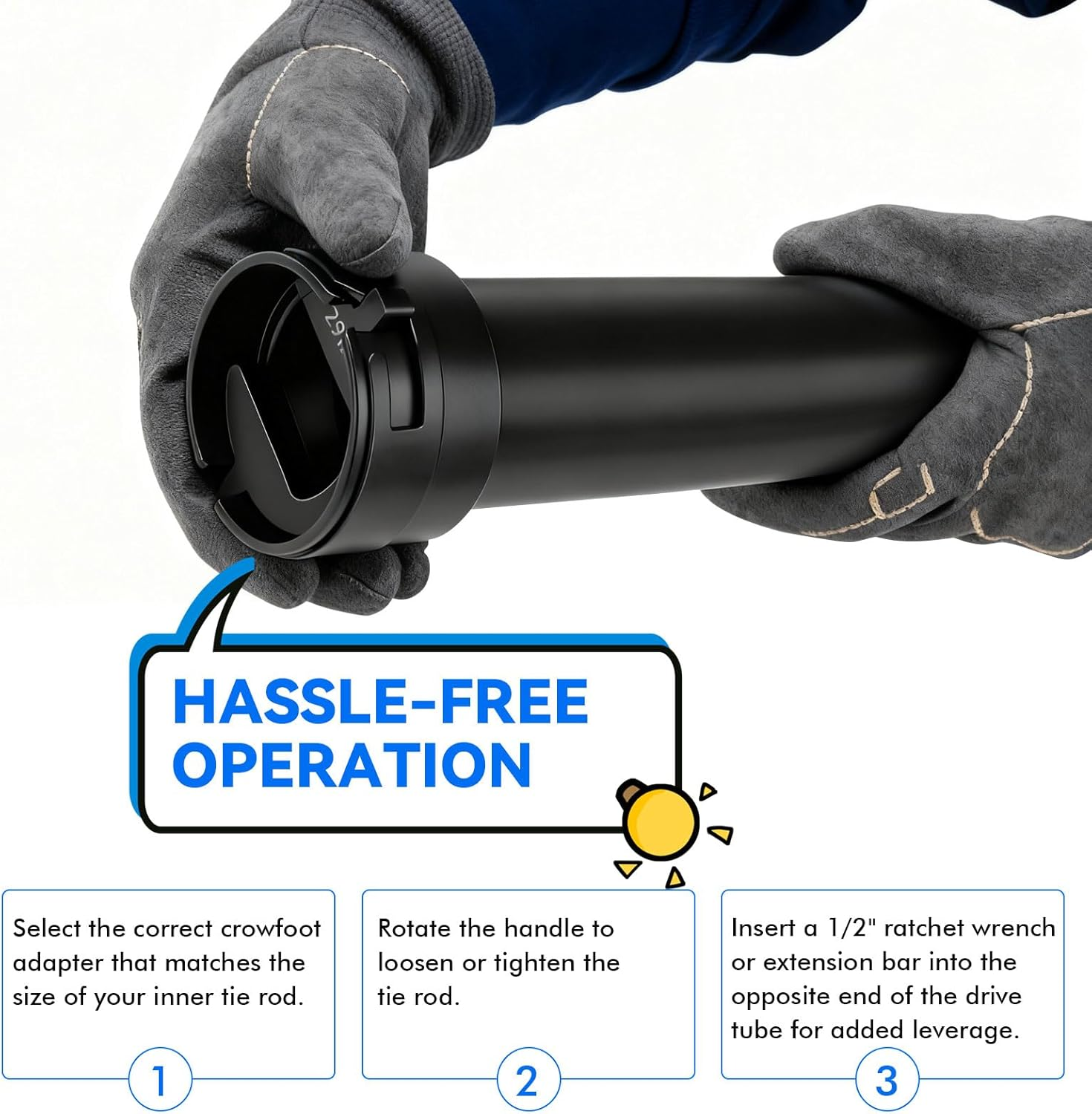 13PCS Inner Tie Rod Removal Tool Kit with 12 Crowfoot Adapters & 1/2 Inch Drive Tube, Durable Master Inner Tie Rod Tool Set for Removal & Installation, Automotive Tie Rod End Tool for Most Vehicles image number 2