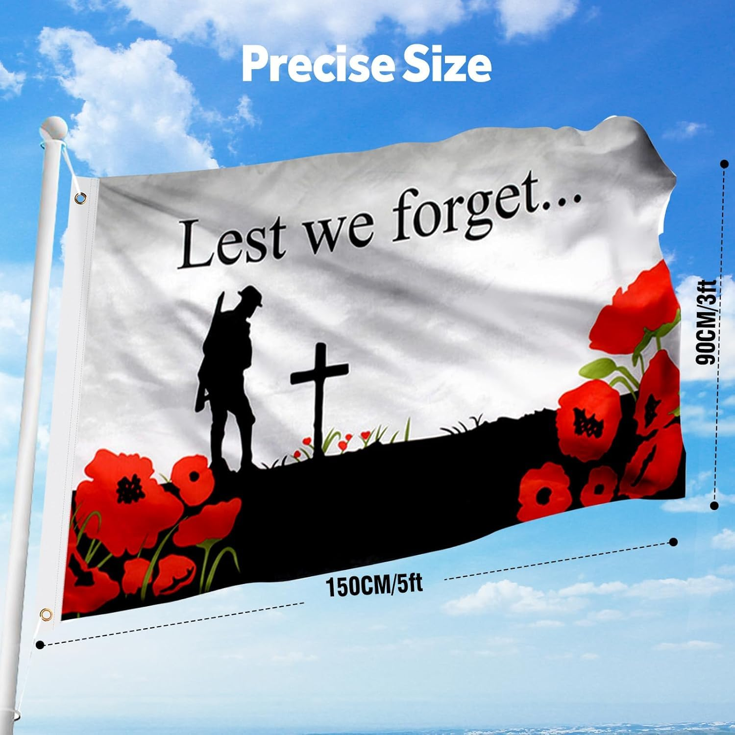 AUPOINT Lest We Forget Flag 90X150Cm, Veteran Memorial Day Flag, Anzac Day Flag, Vivid Color anti War Flag, Soldier Remembrance Day, Decorations Honor Banners for Garden School Indoor Outdoor Decor