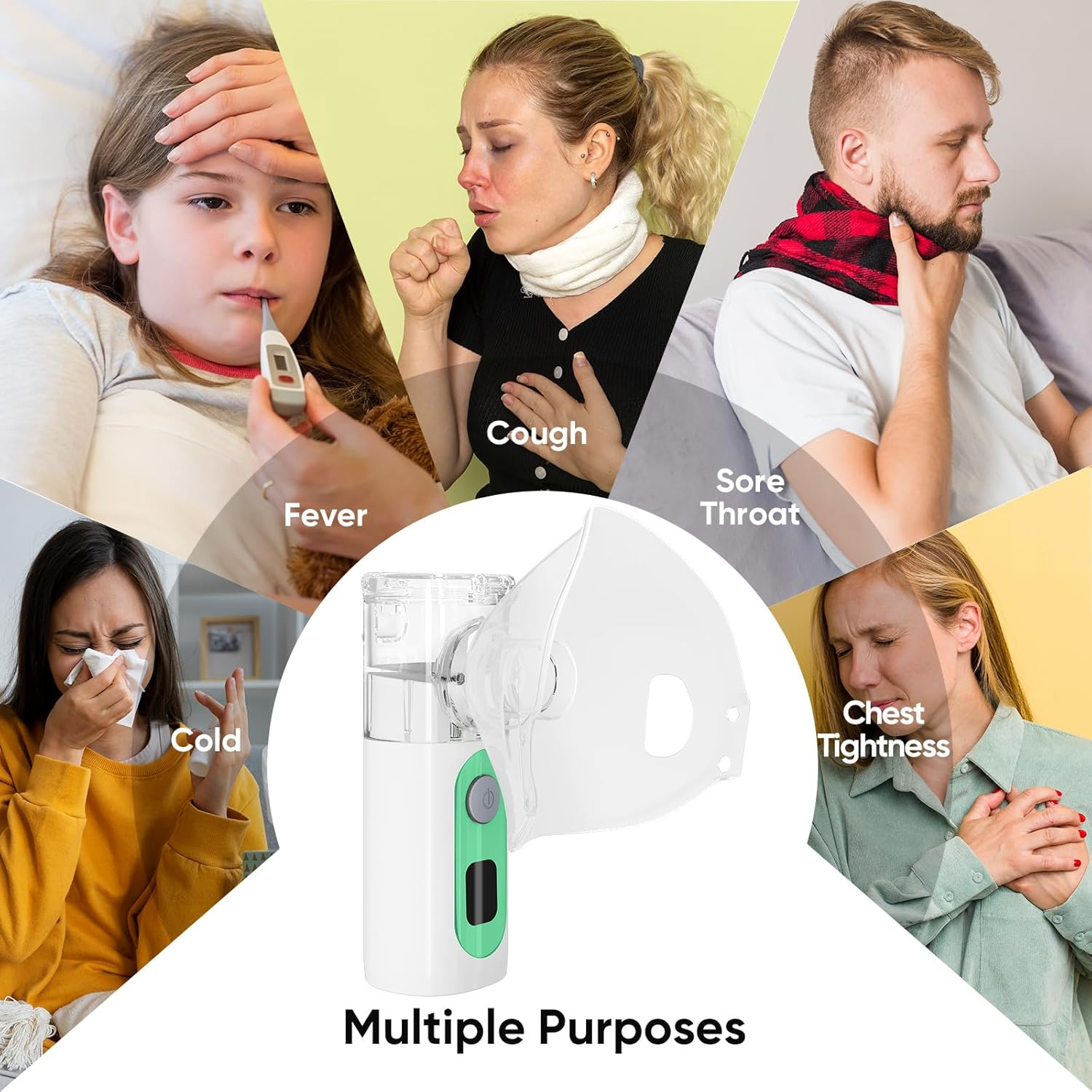 Nebuliser Machine for Adults&Kids, Portable Mesh Nebuliser, Handheld Nebulizers Device Rechargeable with Masks&Mouthpiece for Travel Use, LCD Display (Green) image number 4