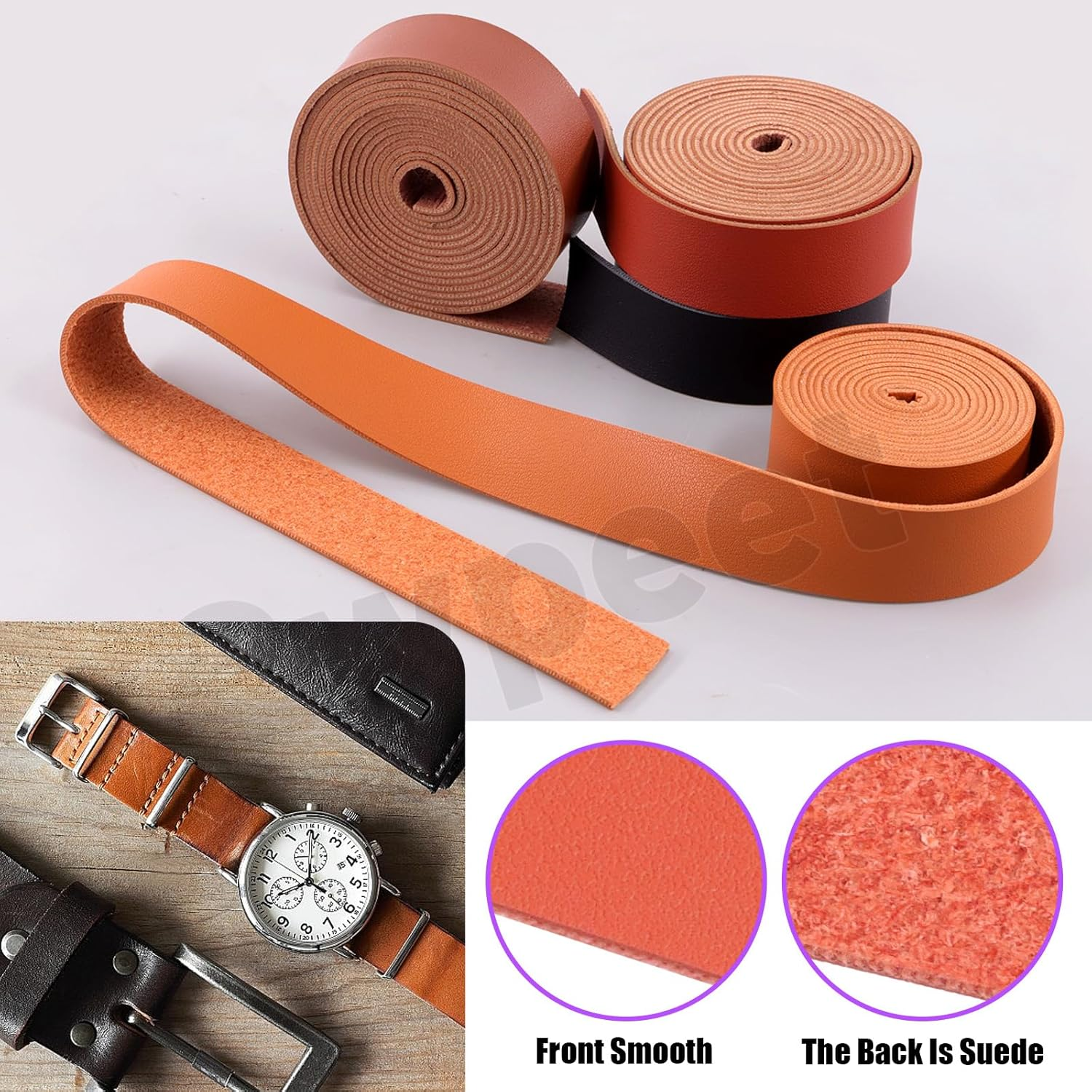 Swpeet Leather Strap for DIY Craft Projects - Caramel Brown image number 6