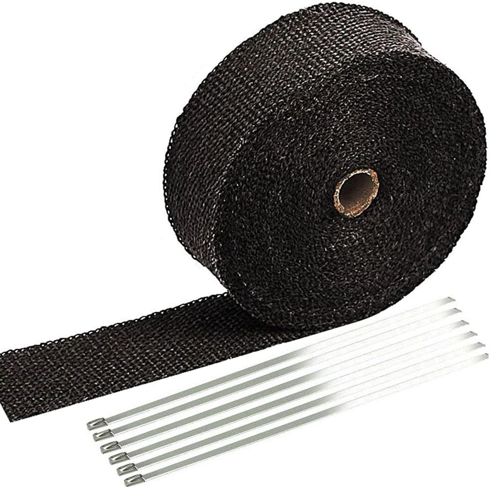 Sunplustrade 2" X 50' Black Exhaust Heat Wrap Roll for Motorcycle Fiberglass Heat Shield Tape with Stainless Ties image number 4