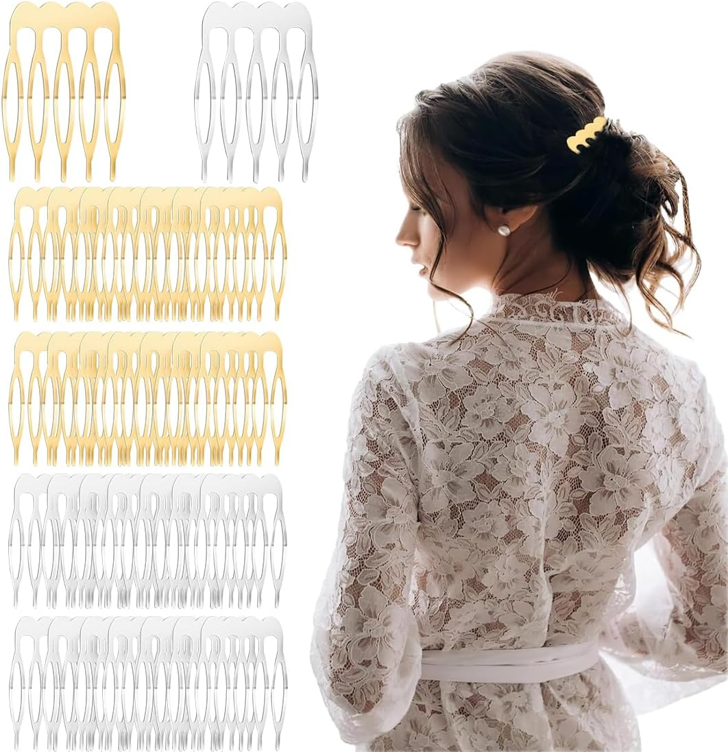 30 Pieces Loose 5-Tooth Silver Gold Side Hair Comb Pure Blank Craft DIY Bridal Veil Comb Decorative Headpiece French Twist Bun Clip