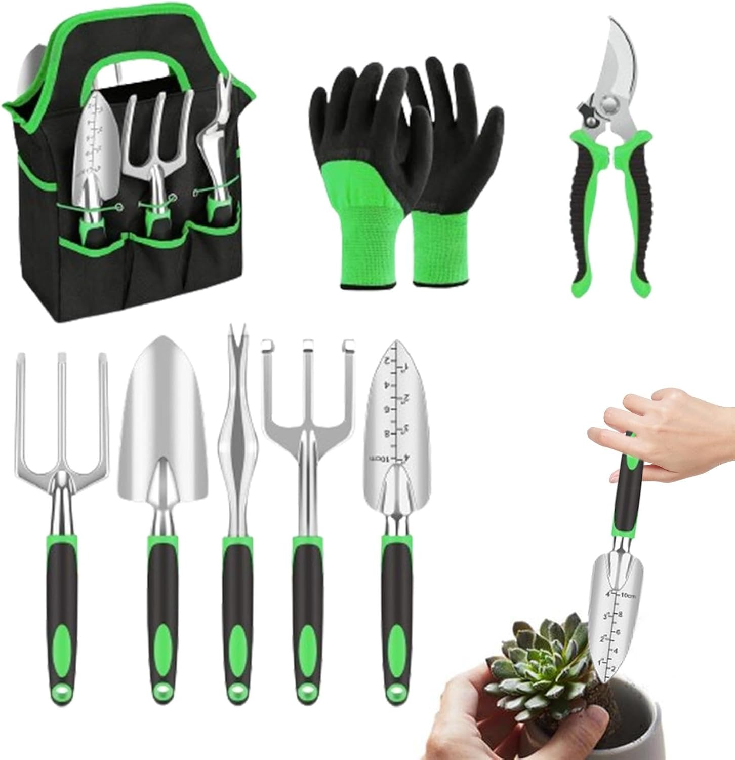 Outdoor Gardening Supplies - Metal Portable Gardening Supplies Hand Tools,18X Hand Pruning Tools with Storage Bag, Garden Tools with Rubber Handle for Gardening