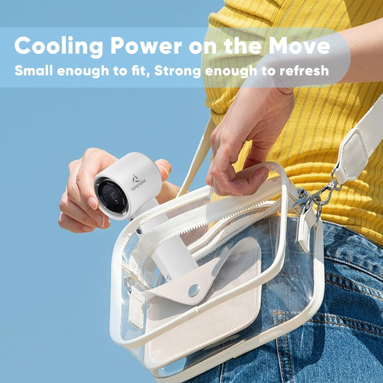 Wind Wise Portable Rechargeable Fan with Digital Display, Adventure Travel Outdoor (Grey) image number 2