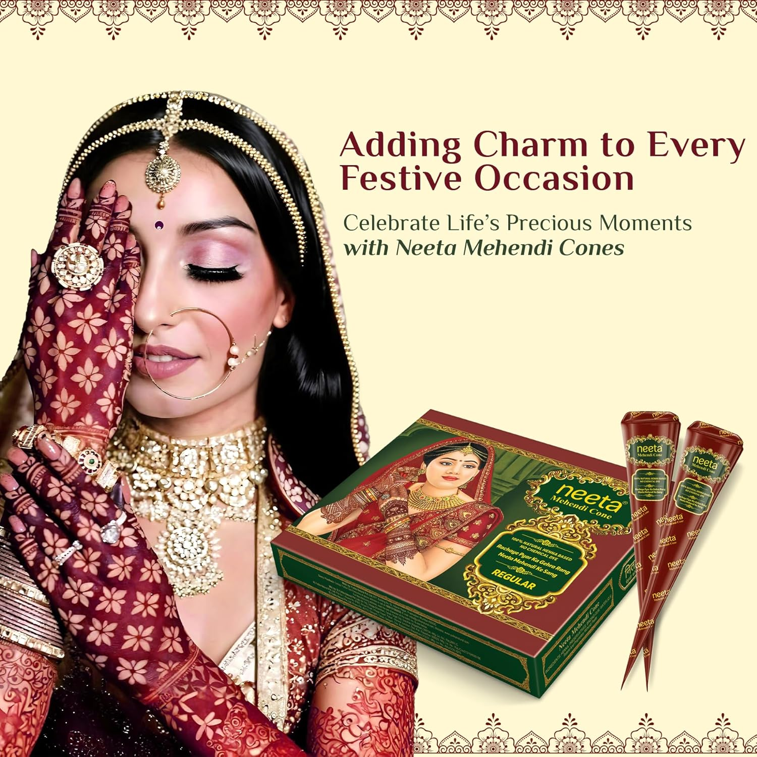 Neeta Mehendi Cone Body Art All Natural Herbal Pure Henna past (Pack of 24 Pieces) Pack of 2 image number 5