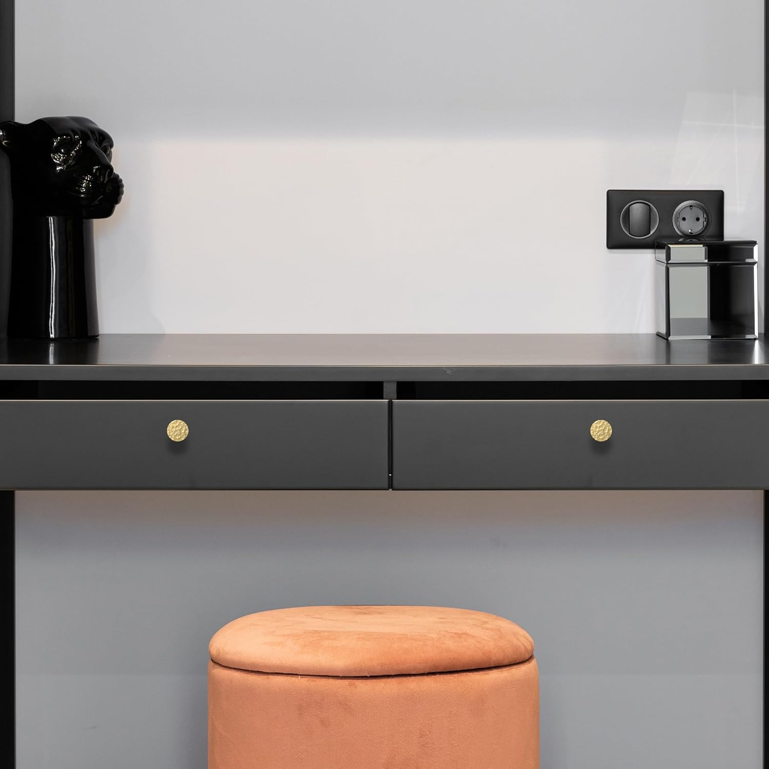 KOPPALIVE 10-Pack Modern Gold Cabinet Knobs, Hammered Solid Brass Drawer Knobs, round Dresser Drawer Pulls and Handles, Kitchen Cabinet Hardware, Diameter 1-3/16 Inch - 5, Matte Black image number 6