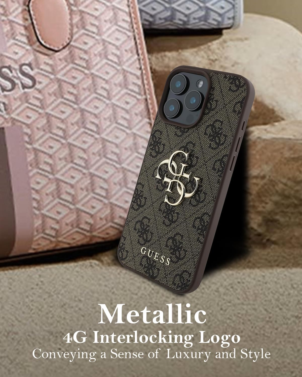 Guess Phone Case [Official Licensed] by CG MOBILE | PU Leather Case with 4G Big Metal Logo | Shock Absorption Protective Case/Cover Compatible with Iphone 16 Pro Max (6.9-Inch) 2024 - Brown image number 5