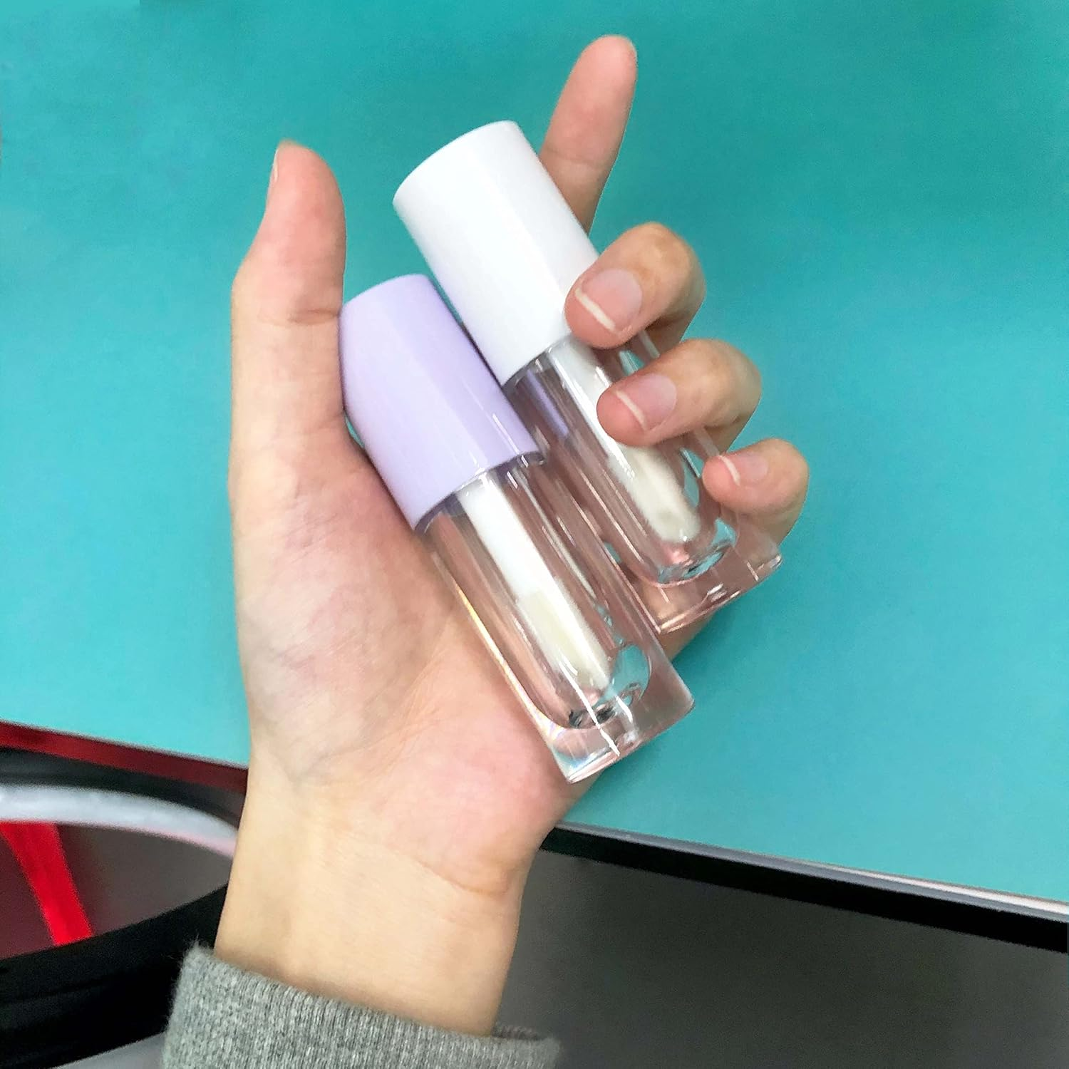 COSIDEA 14Pcs Empty Purple 6Ml Big Brush Lip Gloss Tubes for DIY Lip Gloss, Lipgloss Containers - Beige image number 2