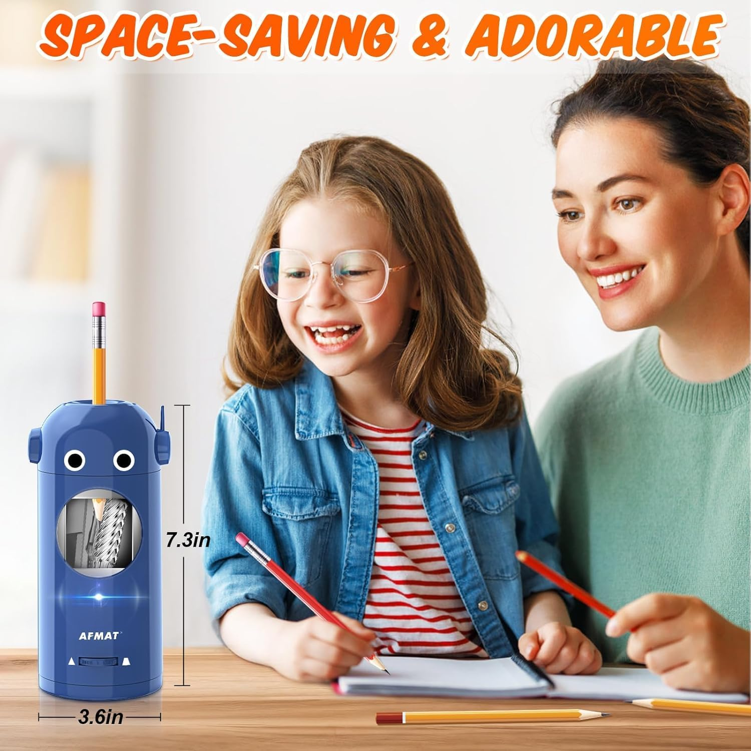 AFMAT Electric Pencil Sharpener, Fully Automatic Robot Pencil Sharpener for Colored Pencils 7-11.5Mm, Auto in & Out, Rechargeable Hands-Free Pencil Sharpener for Home/Classroom/Office, Blue image number 5