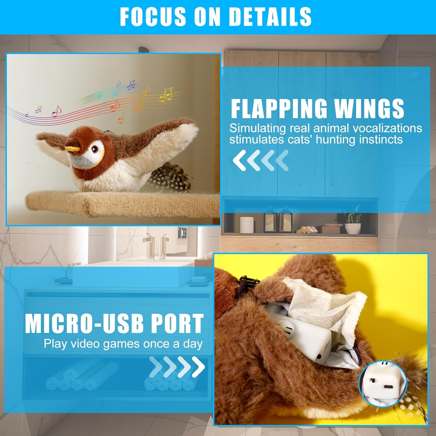 Nizirioo Interactive Cat Toy: Rechargeable Plush Bird Shape, Cat Chew Toy for Home Cats