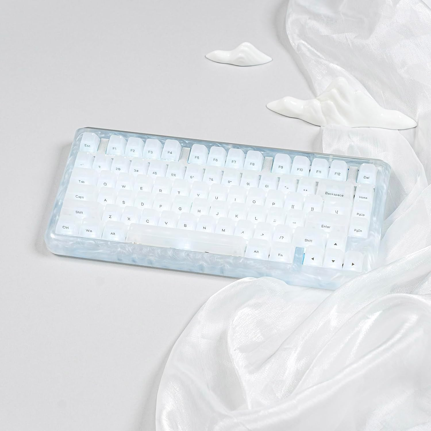 Kiiboom Jade75 75% CNC+UV Resin Molding Mechanical Keyboard with RGB Backlits, Bt5.0/Usb-C/2.4Ghz Wireless Gaming Keyboard, QMK&VIA Programmable, Hot-Swappable for Windows/Mac/Linux (White) image number 1