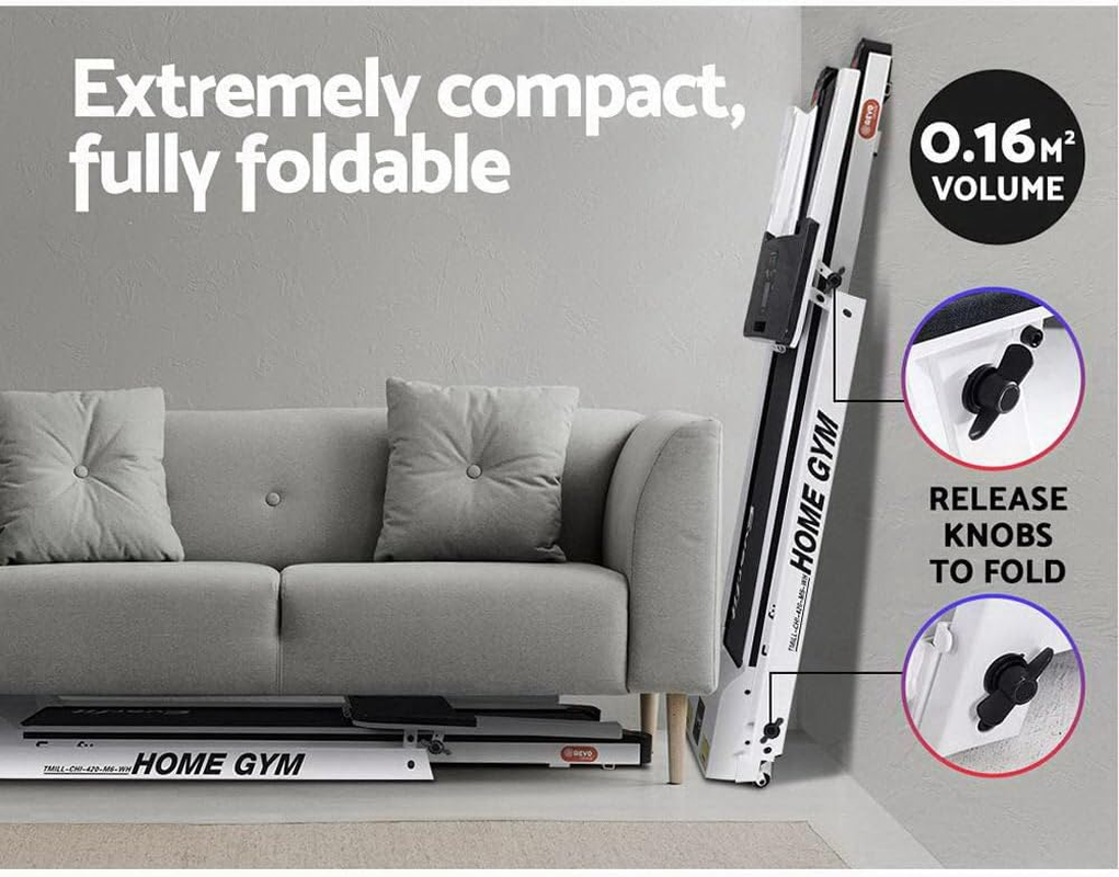 Everfit Treadmill Electric Treadmills with 420Mm Running Belt, Fully Folding Walking Pad Foldable Machine Exercise & Fitness Equipment, White with up to 12Km/H Speed for Home Gym Cardio Training image number 3