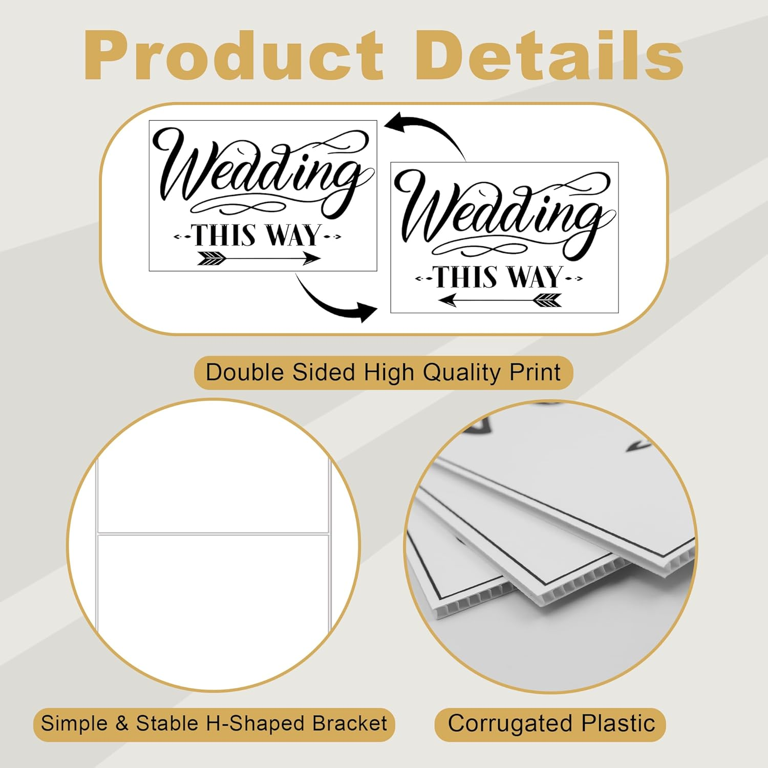 Wedding Direction Arrow Signs with Stakes, 3 Packs Wedding This Way Sign, Wedding Signs for Ceremony and Reception, YITOBA Double Sided Printed Wedding Directional Signs (White) image number 5