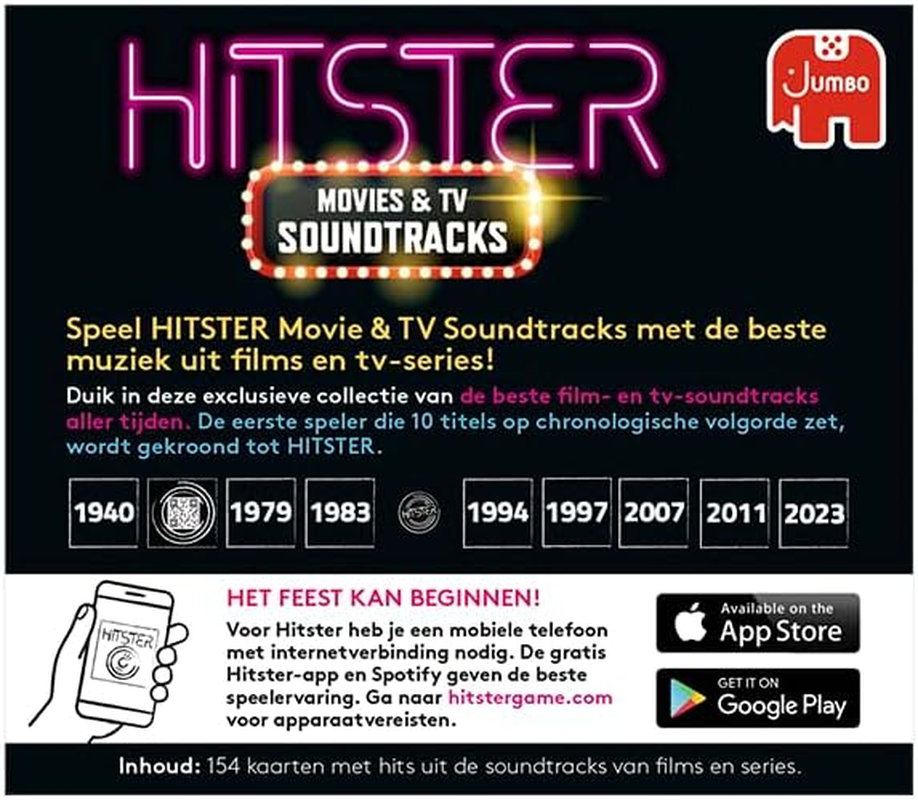Jumbo Hitster Movies & TV Soundtracks Expansion Set, Party Game, Music Game, Action Game for Adults Aged 16 and Up, 2 to 10 Players