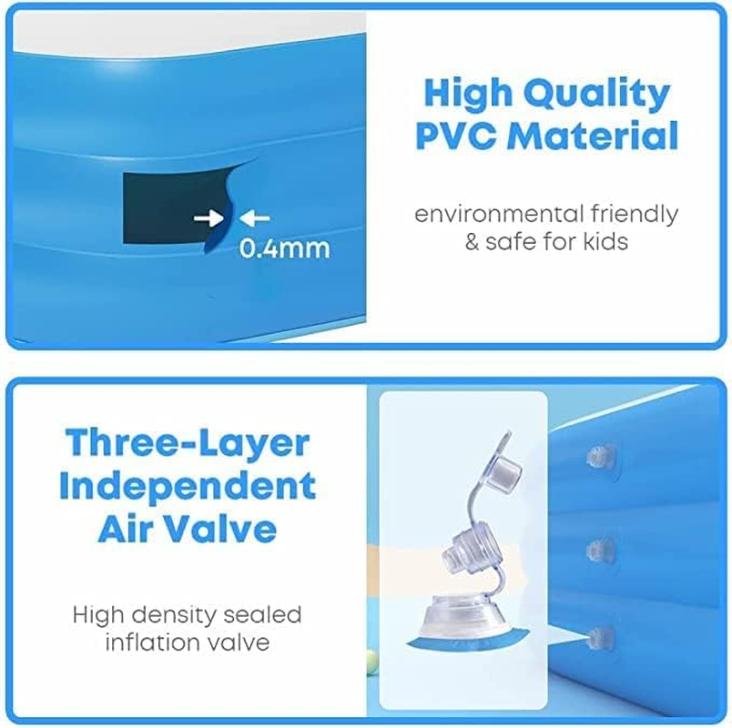 Kids Inflatable Playing Pool, 180Cm Kids Adult Family Rectangular Swimming Pool with Inflatable Soft Floor for Backyard, Garden, Indoor (Blue) image number 1