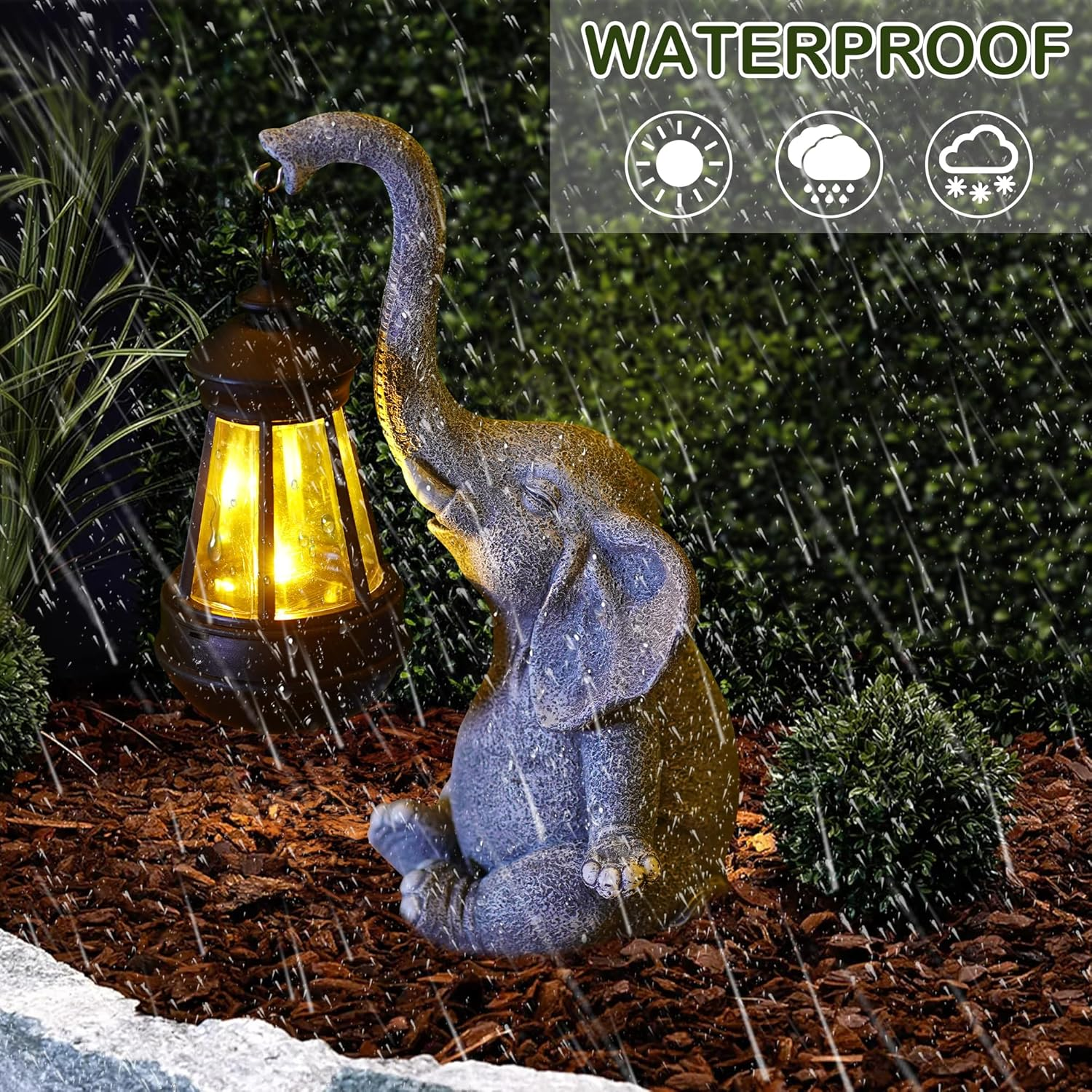 Attivolife Lucky Elephant Solar Statue Light for Garden Decor, Outdoor Waterproof Figurines Lamp, Art Patio Lawn Easter Balcon Yard Ornament - Beautifully Home for Women Mom image number 2