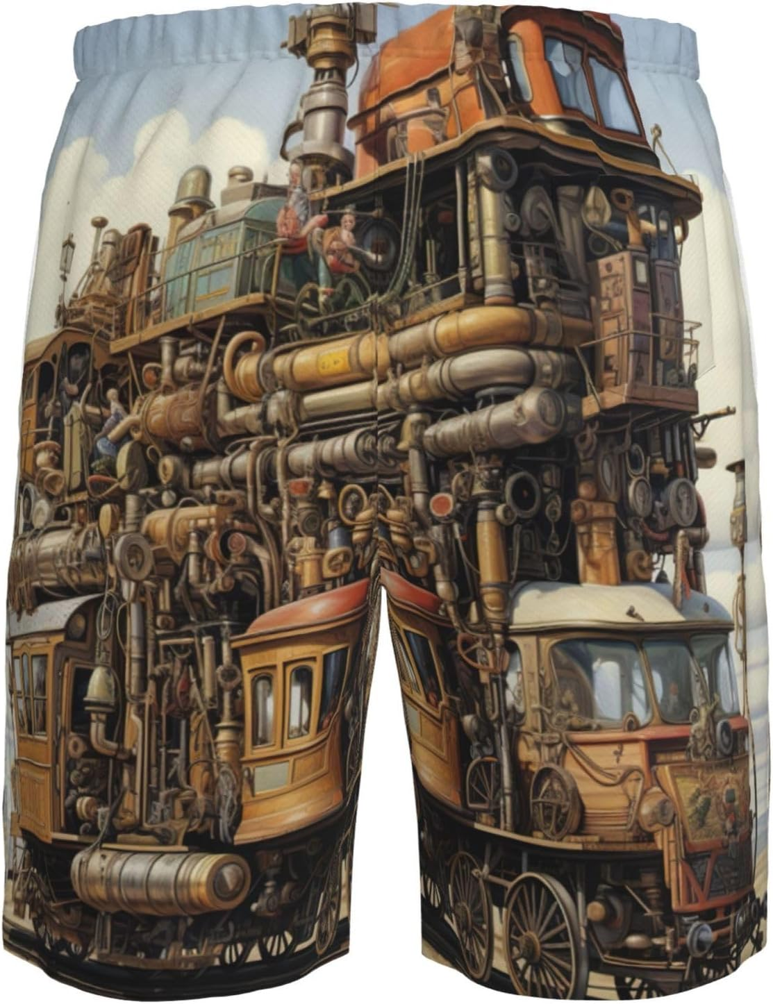 WURTON Diversified Transportation Print Men'S Beach Shorts Hawaiian Summer Holiday Casual Shorts with Drawstring, Quick Dry image number 4