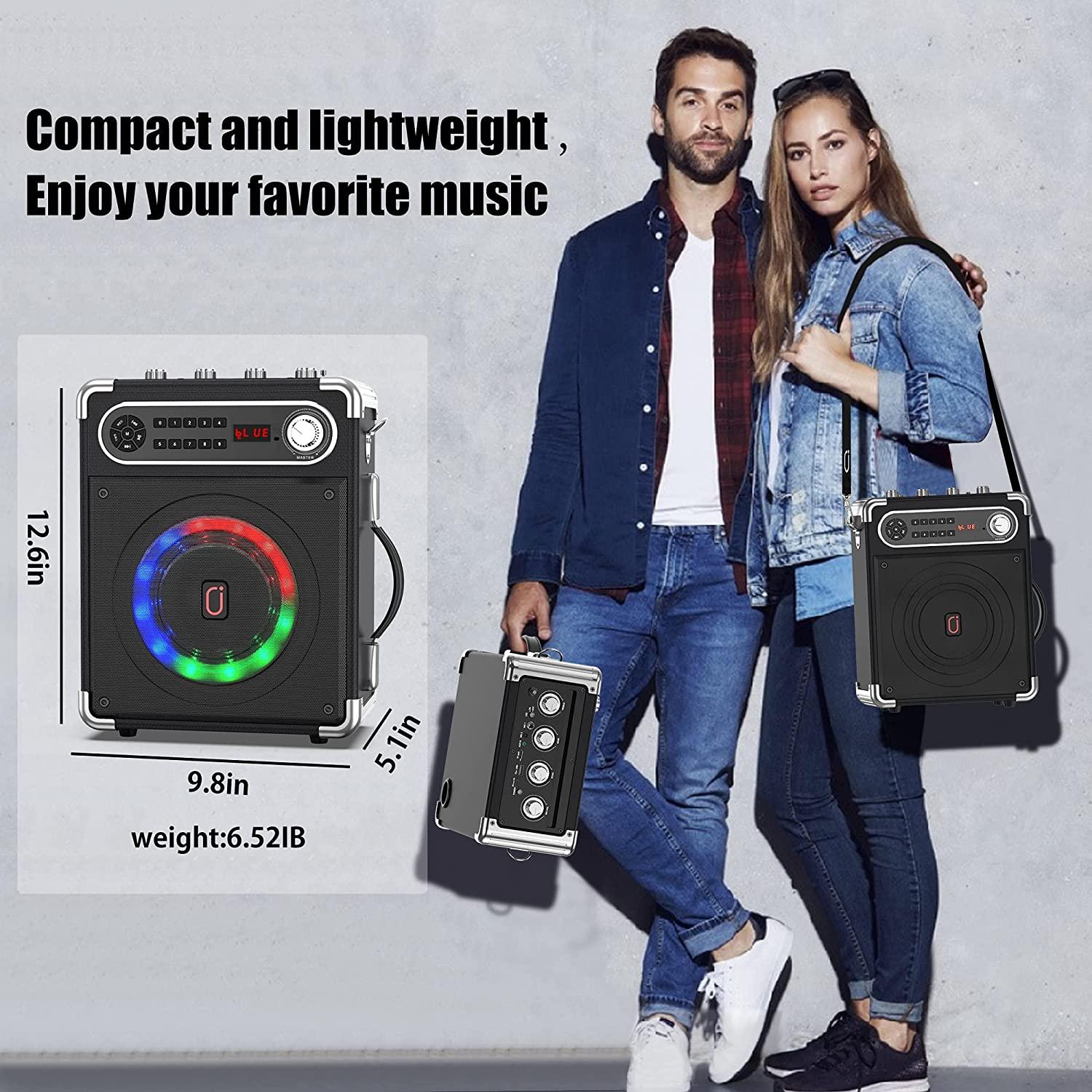 JYX Karaoke Machine with Two Wireless Microphones, Portable Bluetooth Speaker with Bass/Treble Adjustment, PA System with Remote Control, LED Lights,Supports TF Card/Usb, AUX IN, FM, REC,TWS for Party image number 3