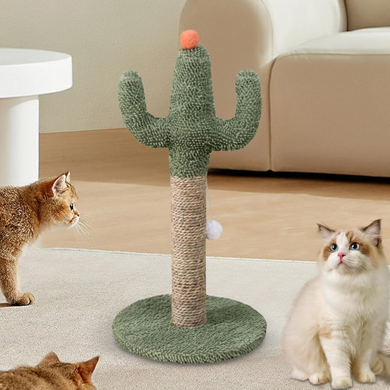 Cute Cat Scratcher,Green Cactus Scratching Post | Natural Kitten Scratch Poles in Soft Fabric, Scratch Poles with Interactive Ball for All Indoor Breeds image number 3