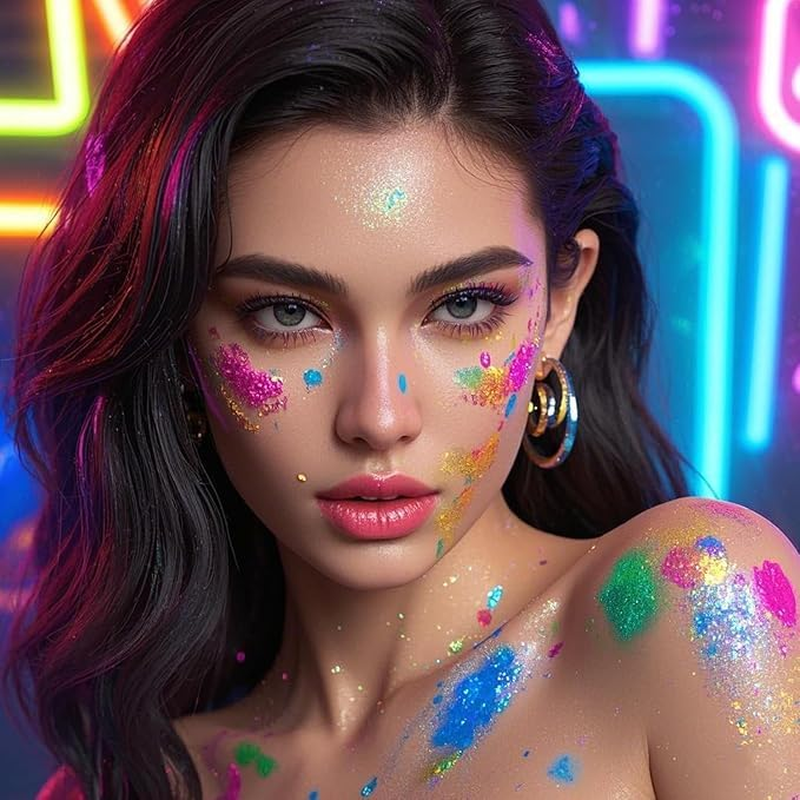 FRAKMU 12 Colors Holographic Chunky Glitter Gel Set for Christmas Party Makeup - Face, Body, Eye, Lips, Hair, Nail Cosmetic Festival Chunky Glitter Eyeshadow - Mixable, No Need Glue image number 6