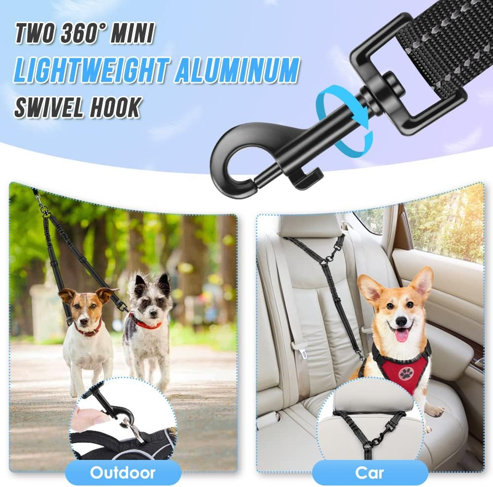 Slowton Double Dog Leash, No Tangle Double Leash for Dogs Walking Training 360&deg;Swivel Rotation Reflective Adjustable Length Dual Two Dog Lead Splitter