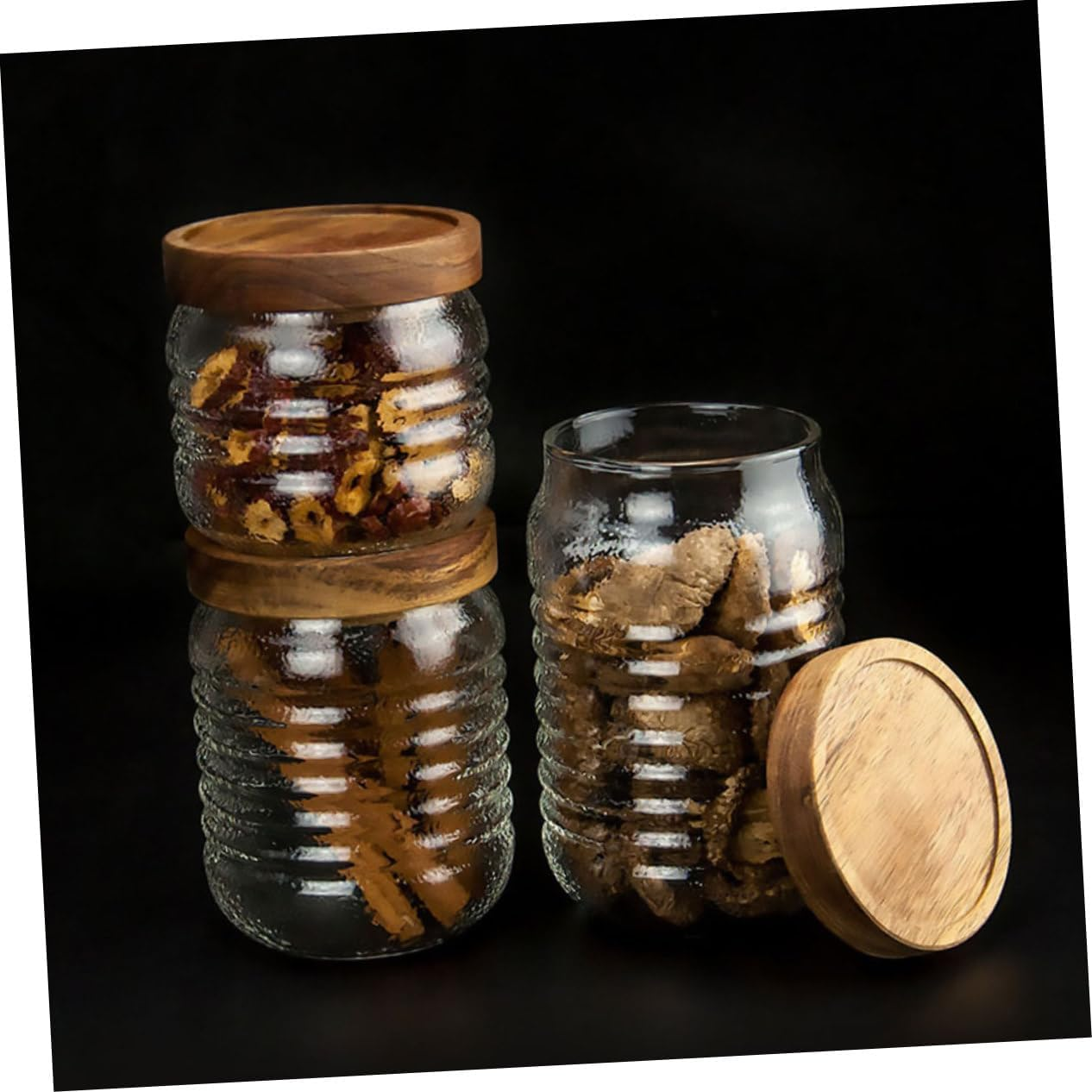 FELTECHELECTR Wooden Lid Glass Storage Jar Sealed Canister for Tea Spices Dry Food High Borosilicate Glass Moisture Home Kitchen Organization image number 2