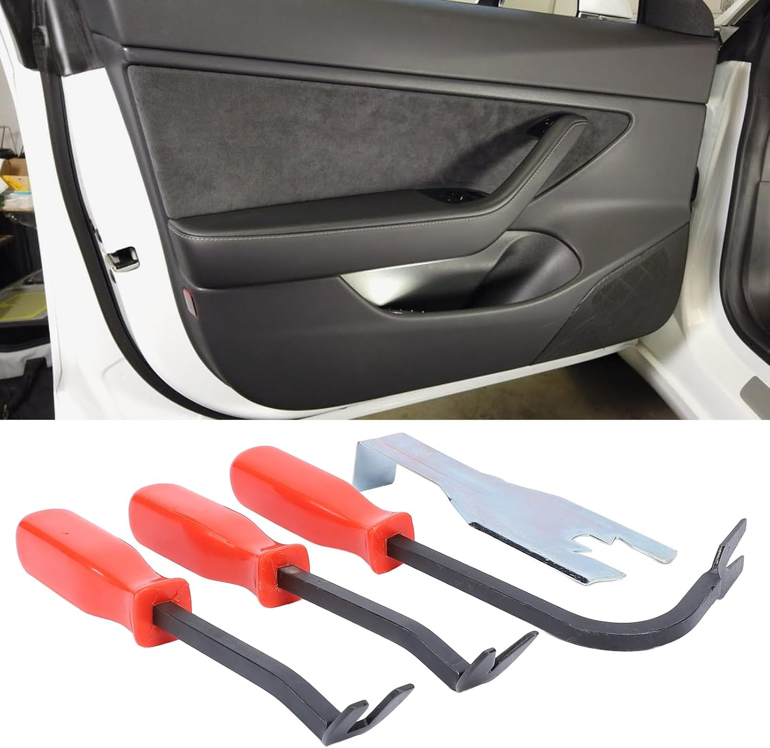 Car Door Panel Remover Set, Metal Auto Trim Rivet Pry Disassembly Repairing Tool with Window Handle Clip Remover, 4 Pcs Trim Removal Tools