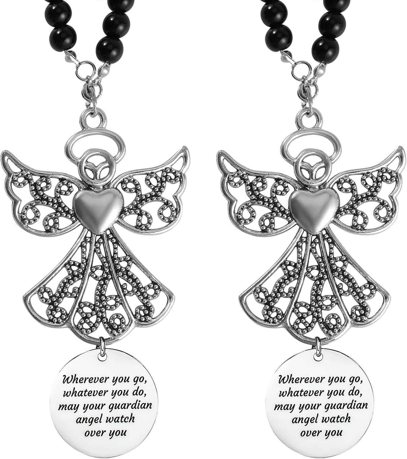 2 Pack Guardian Angel Car Charm&Cross Car Charm Rear View Mirror Accessories Set,Cross for Car Rear View Mirror Car Charm,Guardian Angel for Car,New Driver Gifts
