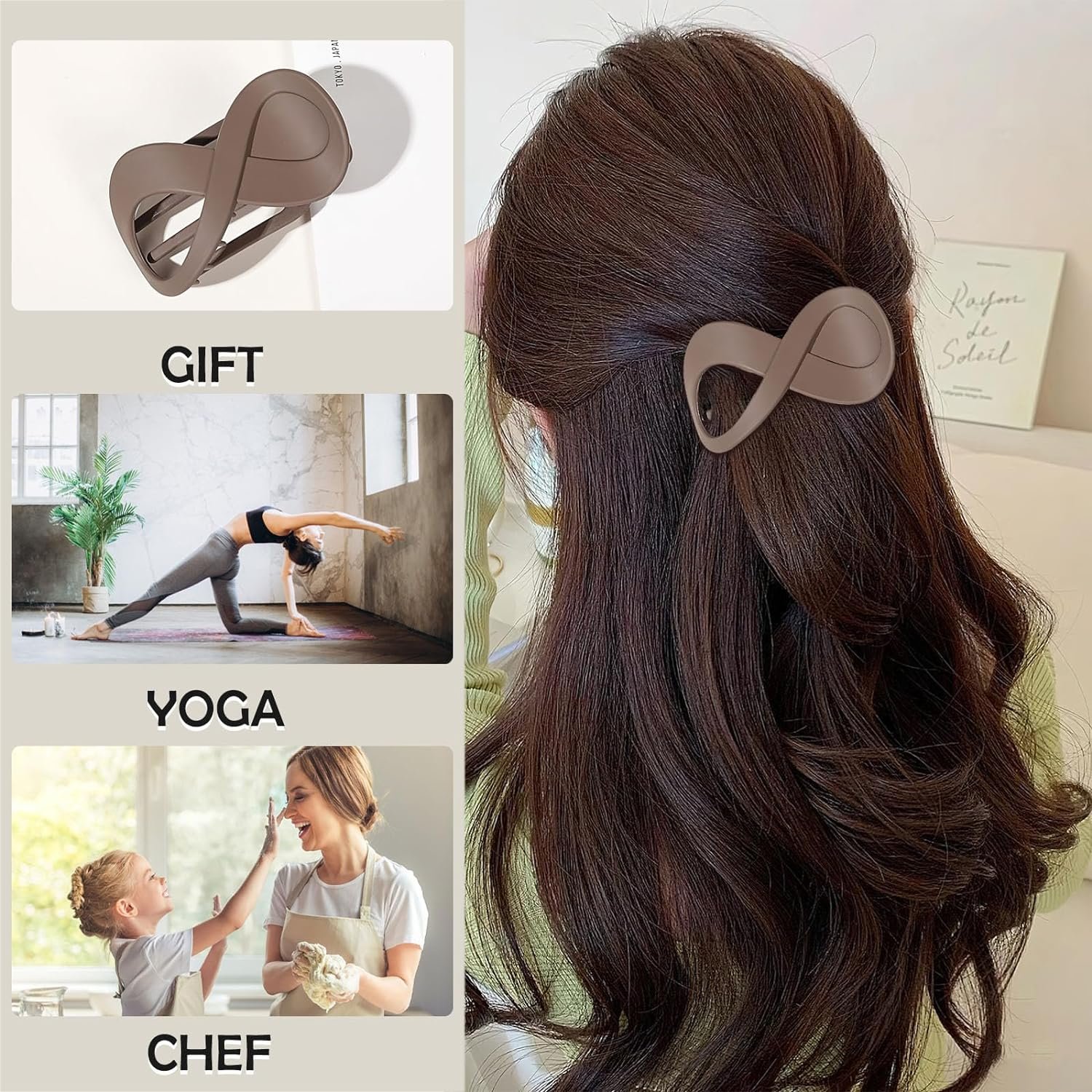 6 Pcs Flat Hair Clips, French Concord Lay down Claw Clips 3.35 Inch Strong Hold Side Slide Barrettes for Women (Multicolor)