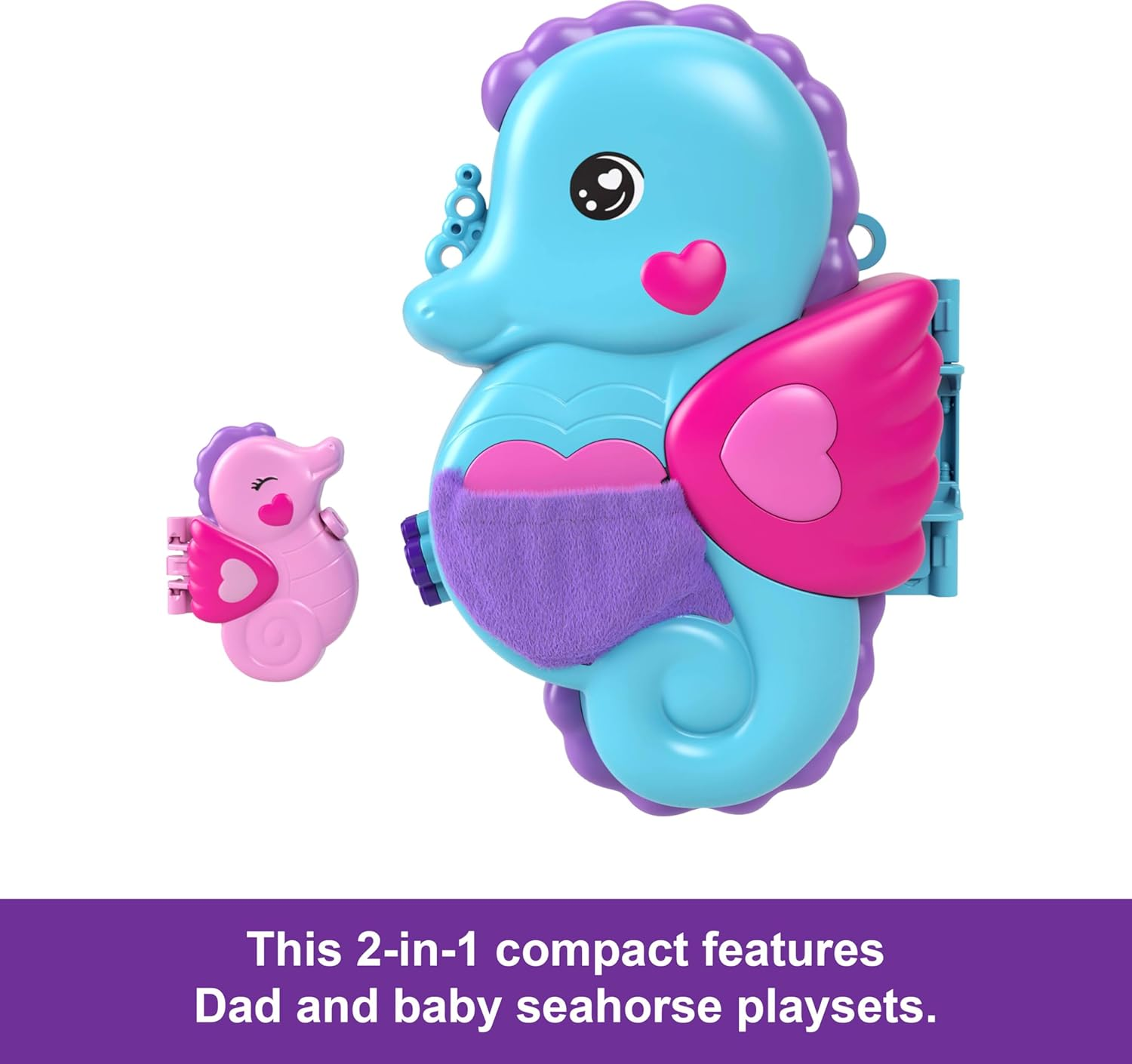 Polly Pocket Dolls & Playset with Pets & 13 Accessories, 2-In-1 Daddy & Me Seahorse Wearable Purse & Animal Toy, Starring Shani image number 1