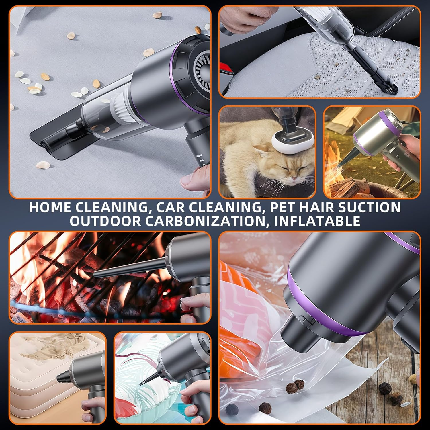 Car Vacuum Cleaner Cordless, 16000Pa High Power Handheld Vacuum with Brushless Motor, 4-In-1 Mini Vacuum Rechargeable & Air Blower, Portable for Car Home Office Pet Cleaning, HEPA Filter image number 1