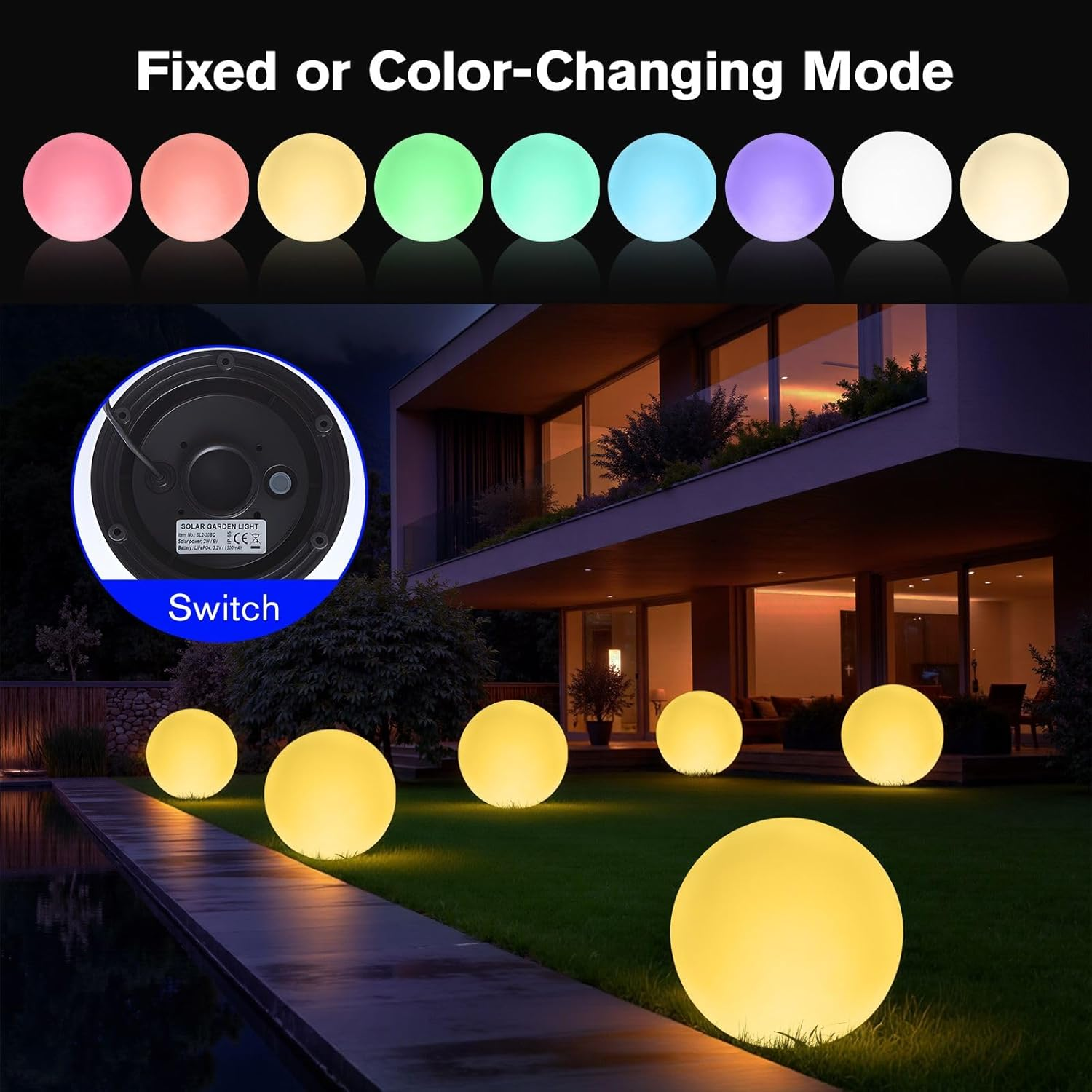 Garden Solar Light Outdoor RGB LED 9 Colour Changing Weatherproof Landscape Colourful Ball Lamp Decoration 40Cm Energy Powered Rechargeable Lighting