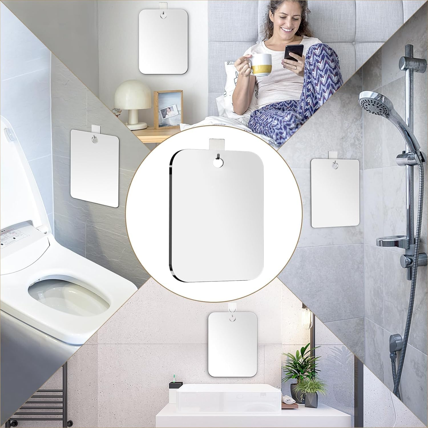 2 Pack Shower Mirror Fogless for Shaving, Bathroom Accessories No Fog Shaving Mirror, 7"X5" anti Fog Makeup Small Mirror Travel Camping, Shatterproof Men'S Woman Wall Mirrors Hanging Locker image number 2