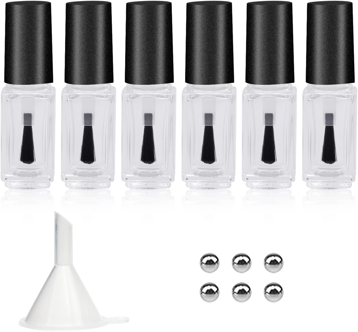 Agidea Empty Nail Polish Bottles with round Paddle Brush 5ML, 6PCS Small Empty Glass Refillable Nail Polish Containers with Mixing Balls & Funnels (White)