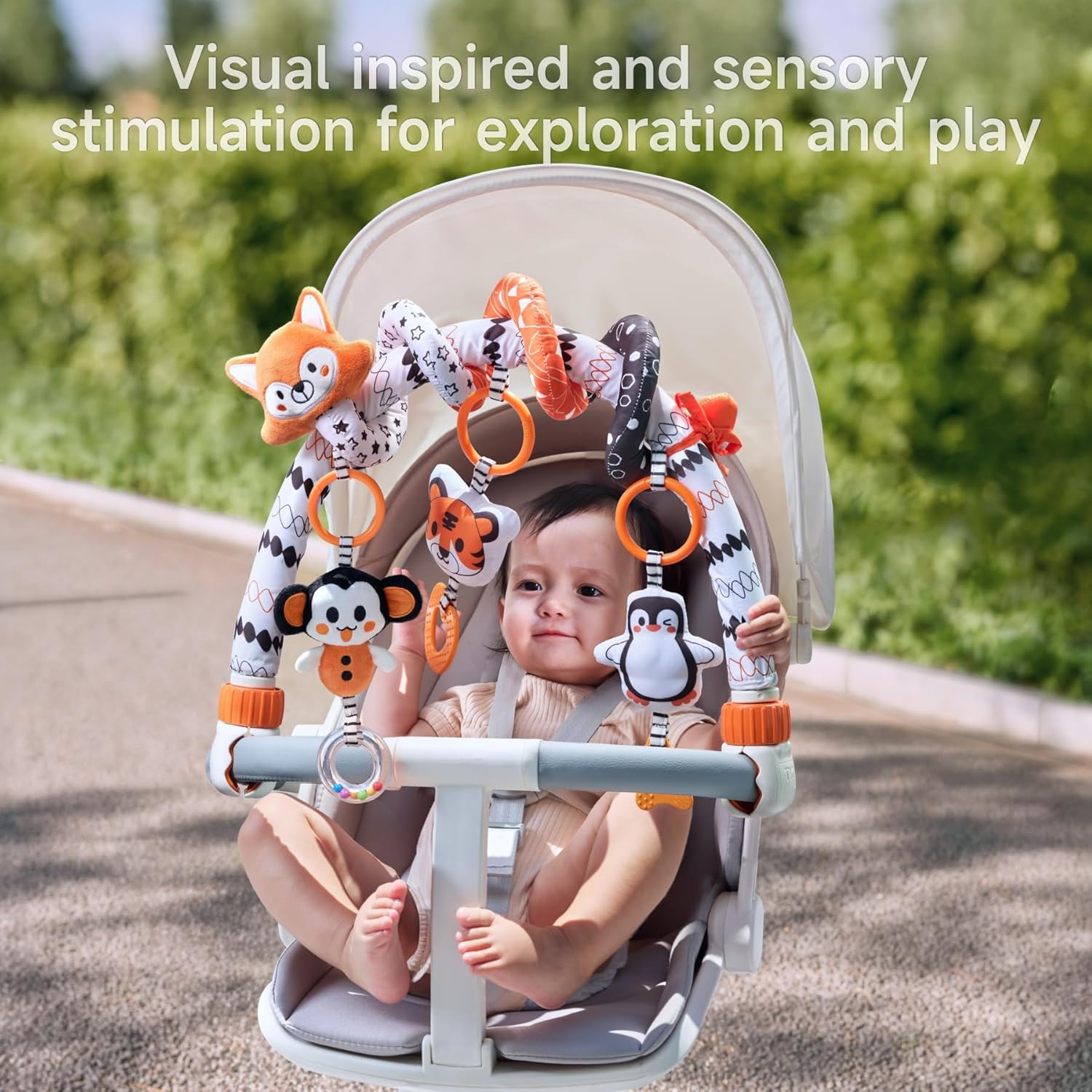 TUMAMA Black and White Baby Stroller Arch Toys, Removable Spiral Hanging Rattle, High Contrast Car Seat and Stroller Toys for Baby 0 3 6 9 12 Months image number 4