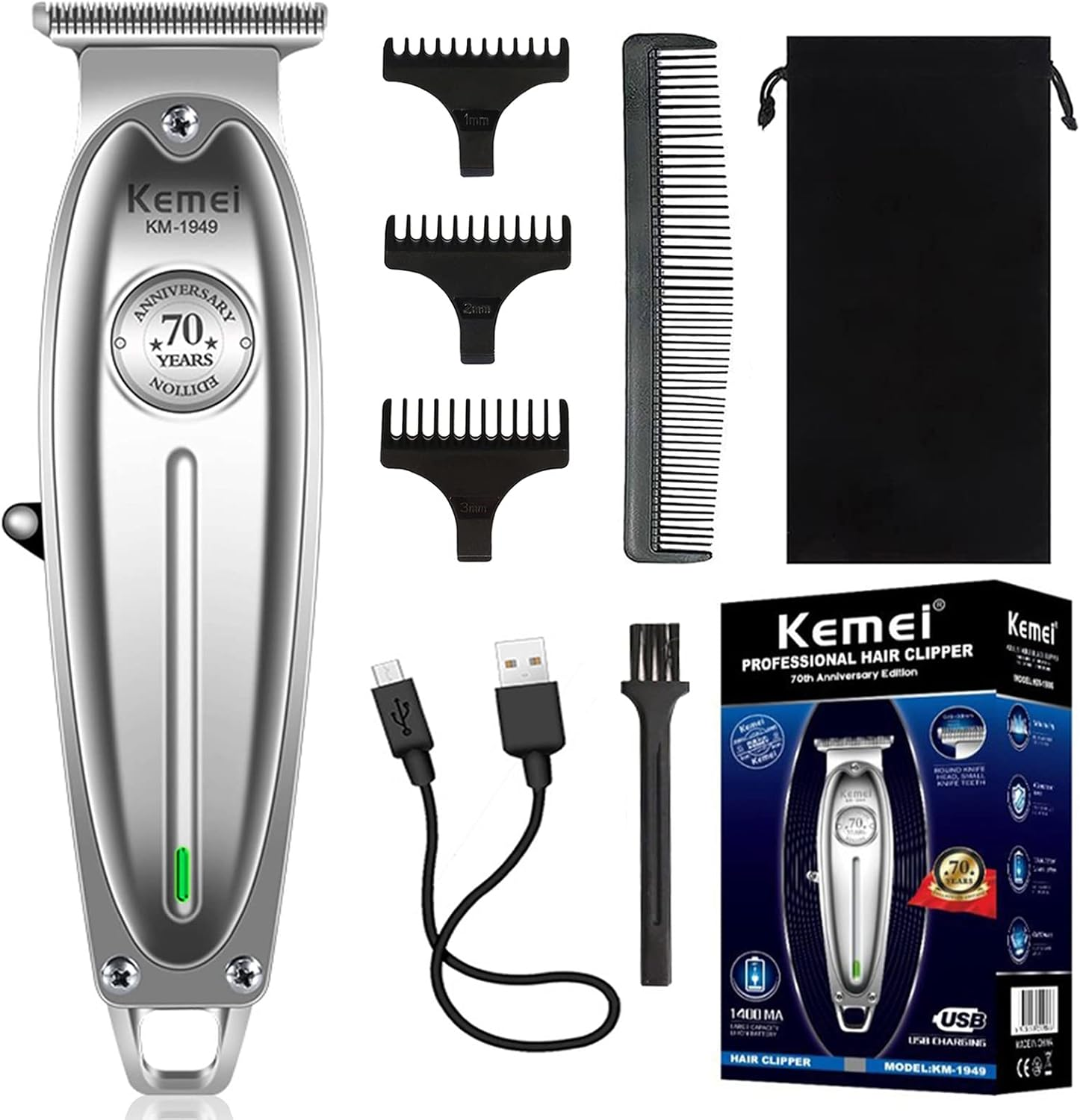 KEMEI 1949 Trimmer Professional Hair Clippers for Men Zero Gap Electric Cordless Beard/Hair Trimmer Rechargeable T-Blade Haircut Machine for Stylists and Barbers Grooming Kit, Gold