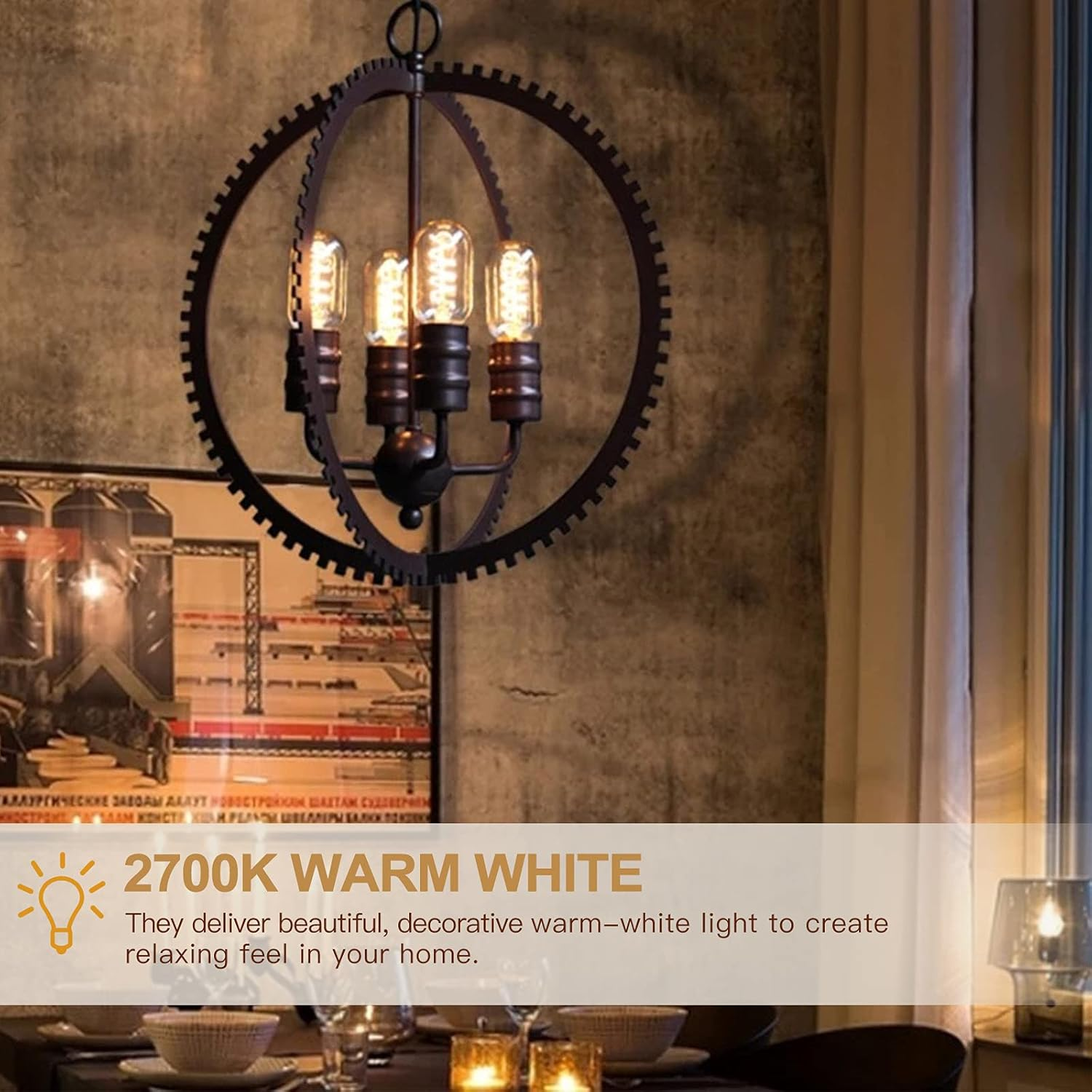 B4U E27 Vintage Edison Light Bulb 40W, 4 Pack Dimmable Decorative Filament Tube T45 Bulbs, 2700K, 230V image number 4