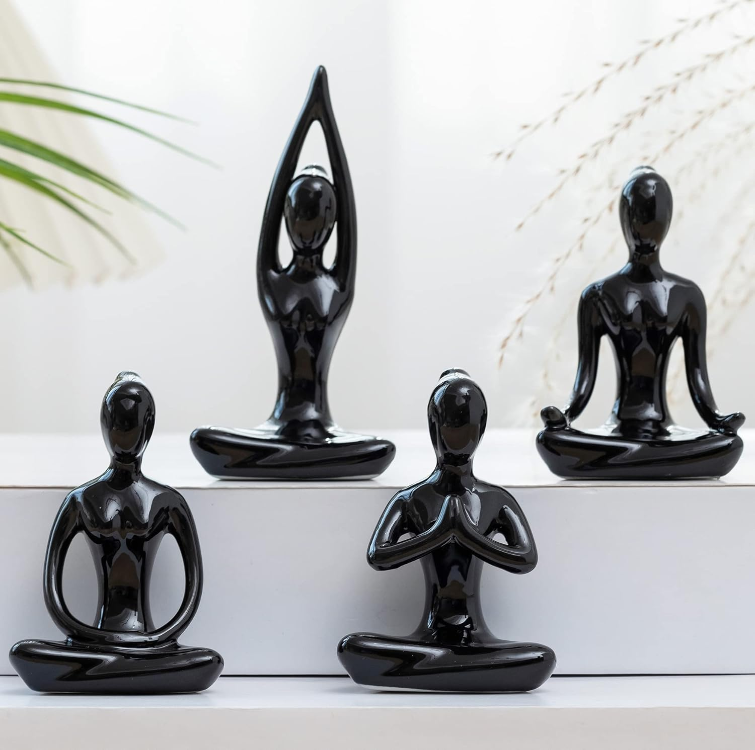 4Pcs Yoga Statues Women Zen Decor Figurines Meditation Table Decoration Sculpture Spiritual Accents Shelf Decorations for Home Living Room Bedroom Office White